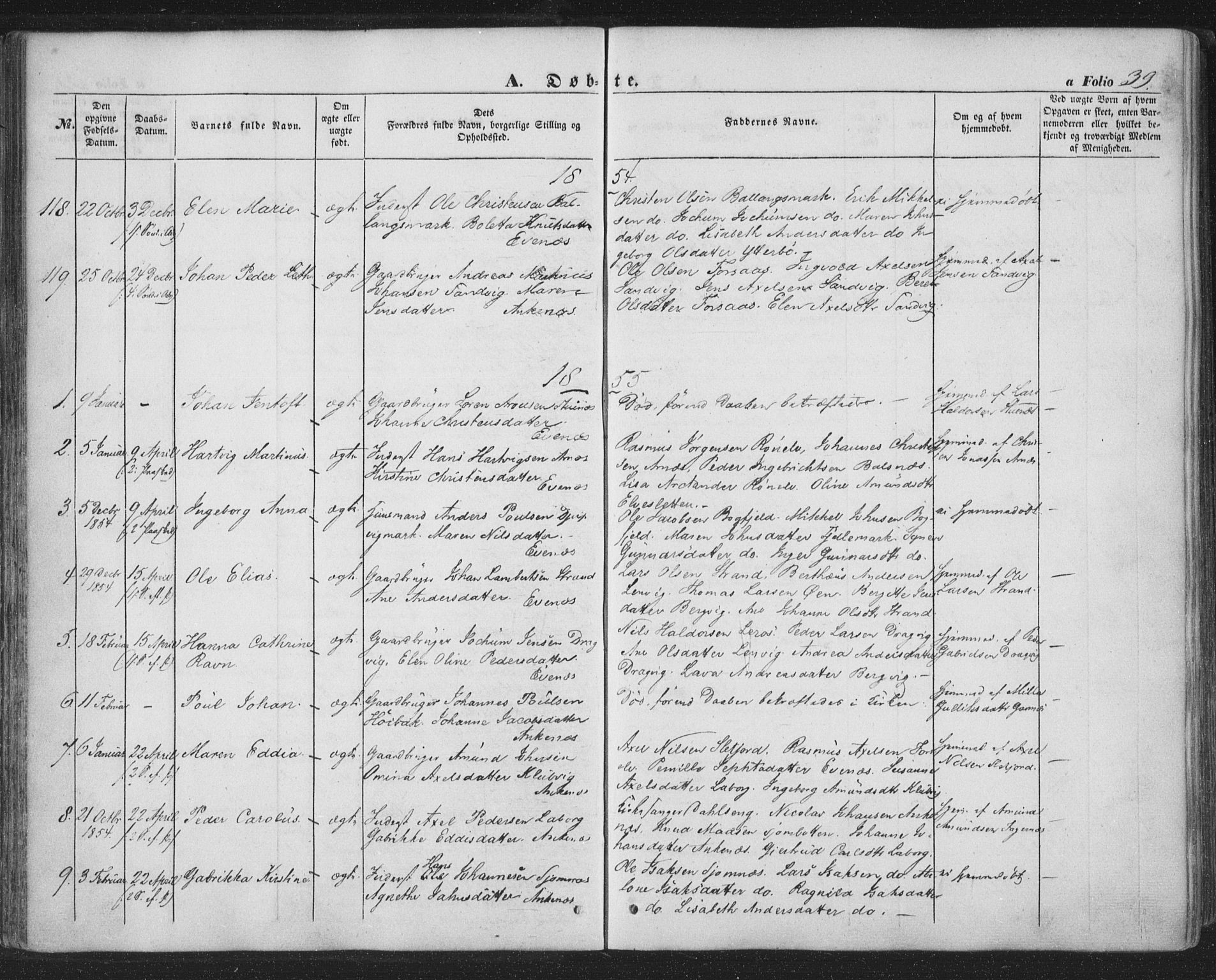 Ministerialprotokoller, klokkerbøker og fødselsregistre - Nordland, SAT/A-1459/863/L0895: Parish register (official) no. 863A07, 1851-1860, p. 39