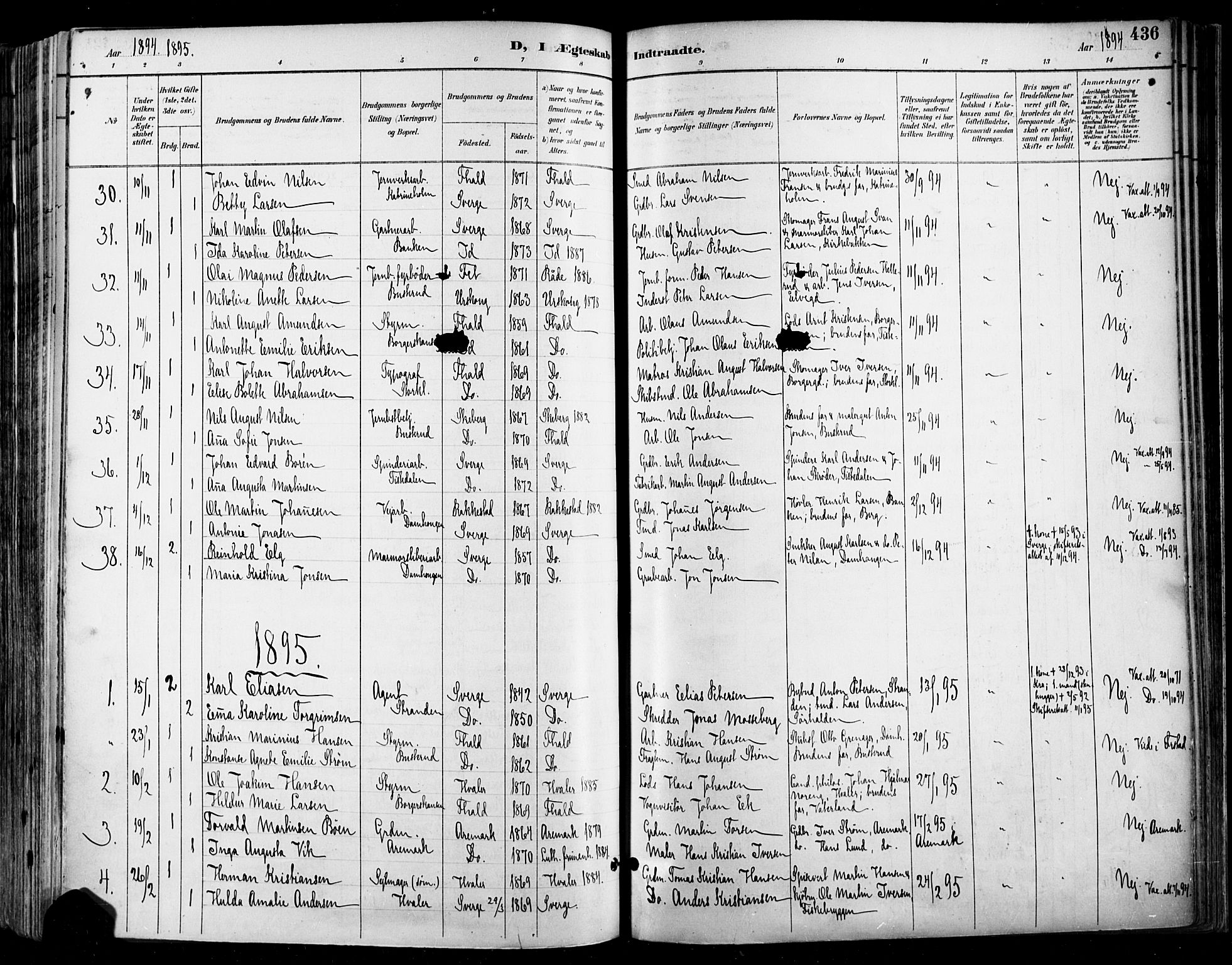 Halden prestekontor Kirkebøker, SAO/A-10909/F/Fa/L0013: Parish register (official) no. I 13, 1890-1906, p. 436