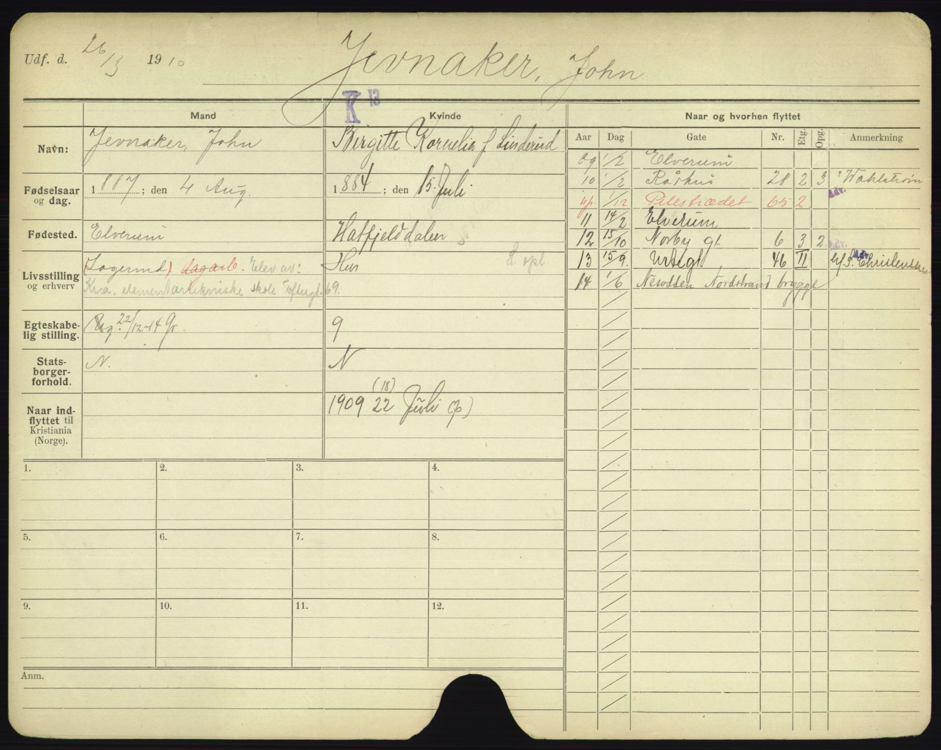 Oslo folkeregister, Registerkort, AV/SAO-A-11715/F/Fa/Fac/L0005: Menn, 1906-1914, p. 403a