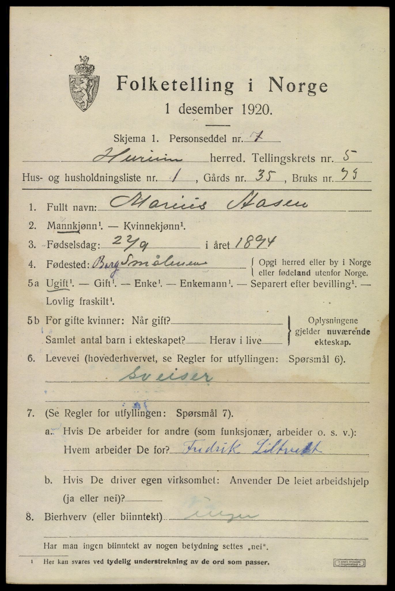 SAKO, 1920 census for Hurum, 1920, p. 6108