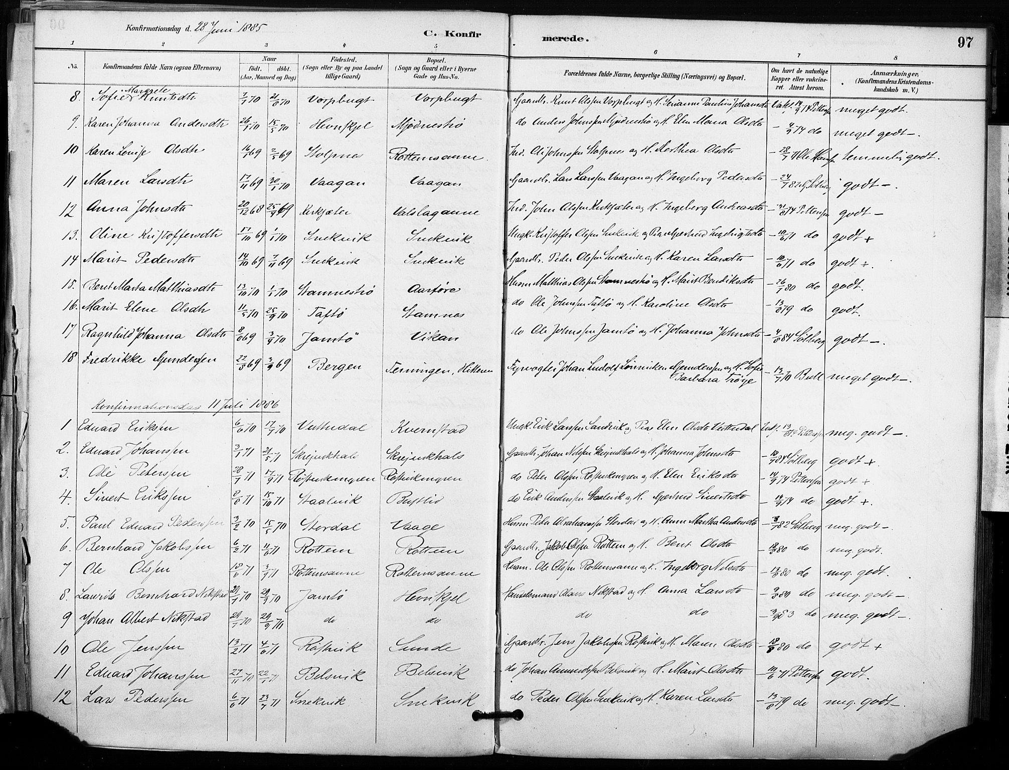 Ministerialprotokoller, klokkerbøker og fødselsregistre - Sør-Trøndelag, SAT/A-1456/633/L0518: Parish register (official) no. 633A01, 1884-1906, p. 97