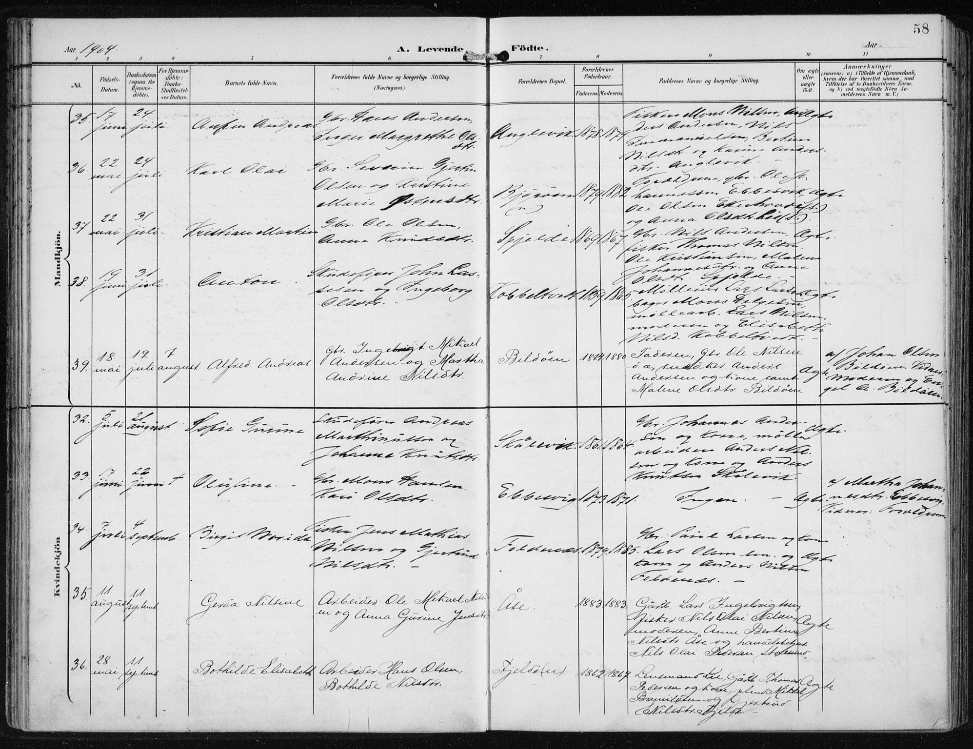 Fjell sokneprestembete, SAB/A-75301/H/Haa: Parish register (official) no. A  9, 1899-1910, p. 58