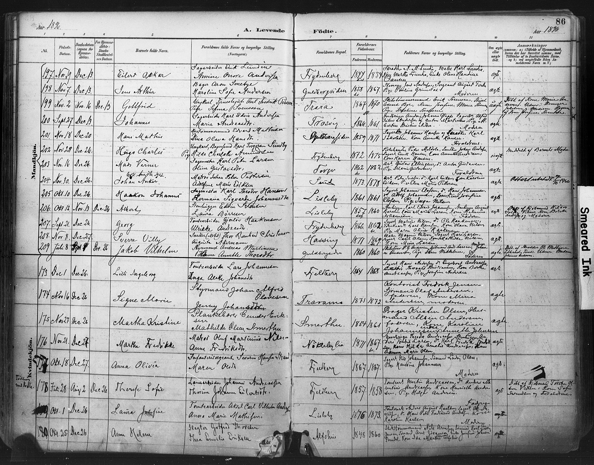 Glemmen prestekontor Kirkebøker, SAO/A-10908/F/Fa/L0013: Parish register (official) no. 13, 1892-1907, p. 86