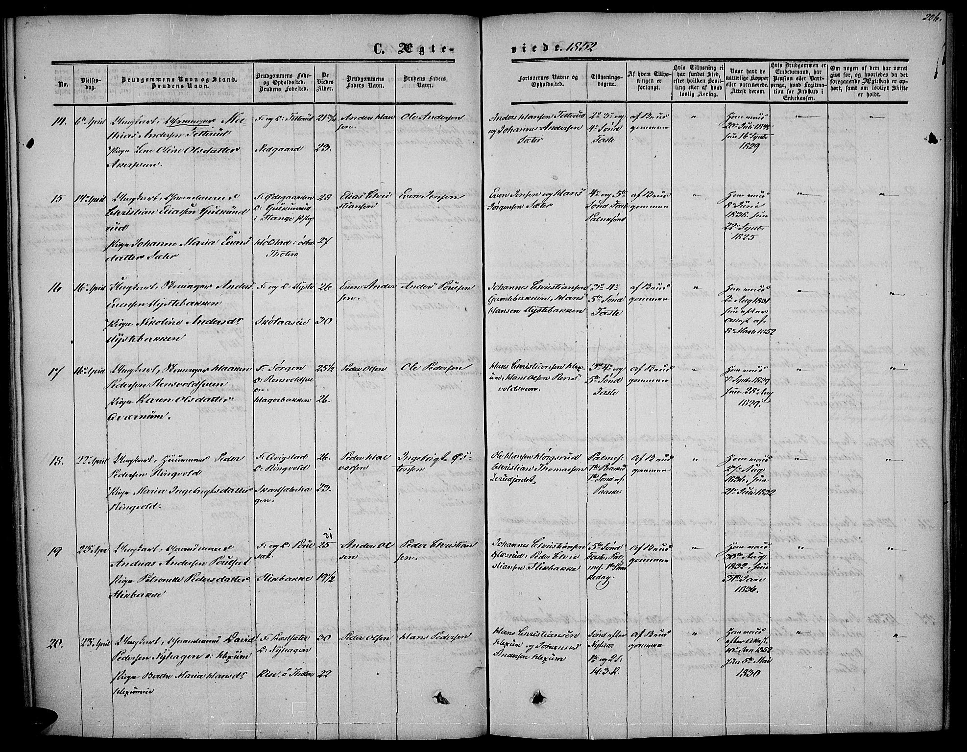 Vestre Toten prestekontor, AV/SAH-PREST-108/H/Ha/Haa/L0005: Parish register (official) no. 5, 1850-1855, p. 206