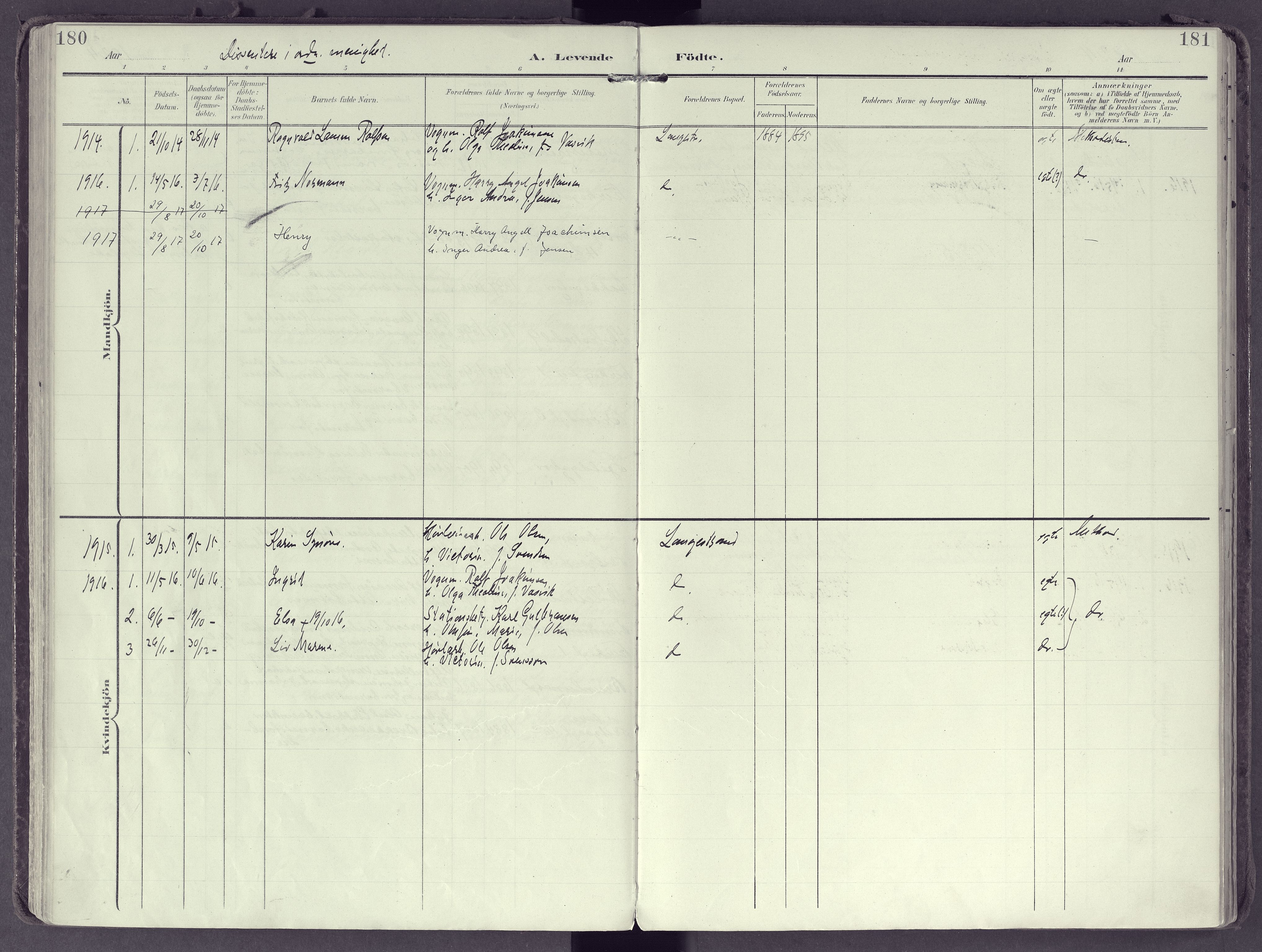 Larvik kirkebøker, SAKO/A-352/F/Fb/L0005: Parish register (official) no. II 5, 1903-1925, p. 180-181