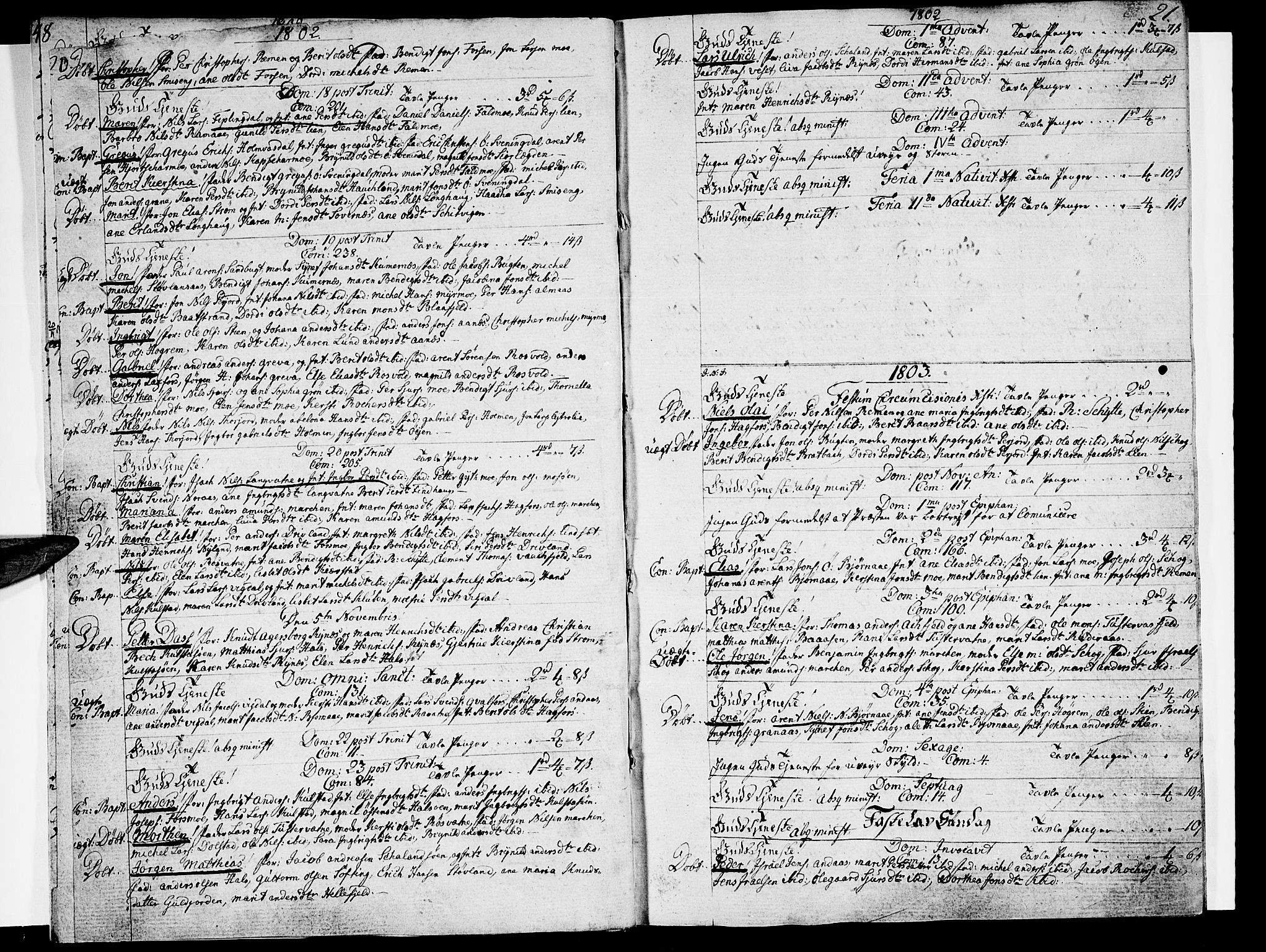 Ministerialprotokoller, klokkerbøker og fødselsregistre - Nordland, SAT/A-1459/820/L0287: Parish register (official) no. 820A08, 1800-1819, p. 20-21