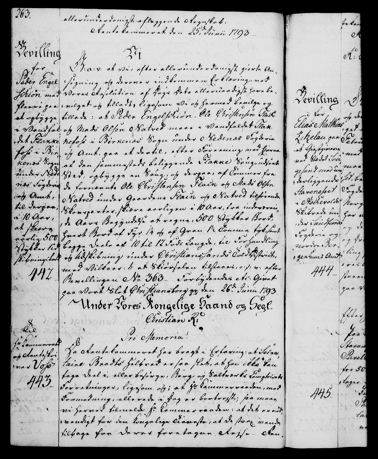 Rentekammeret, Kammerkanselliet, RA/EA-3111/G/Gg/Gga/L0015: Norsk ekspedisjonsprotokoll med register (merket RK 53.15), 1790-1791, p. 263