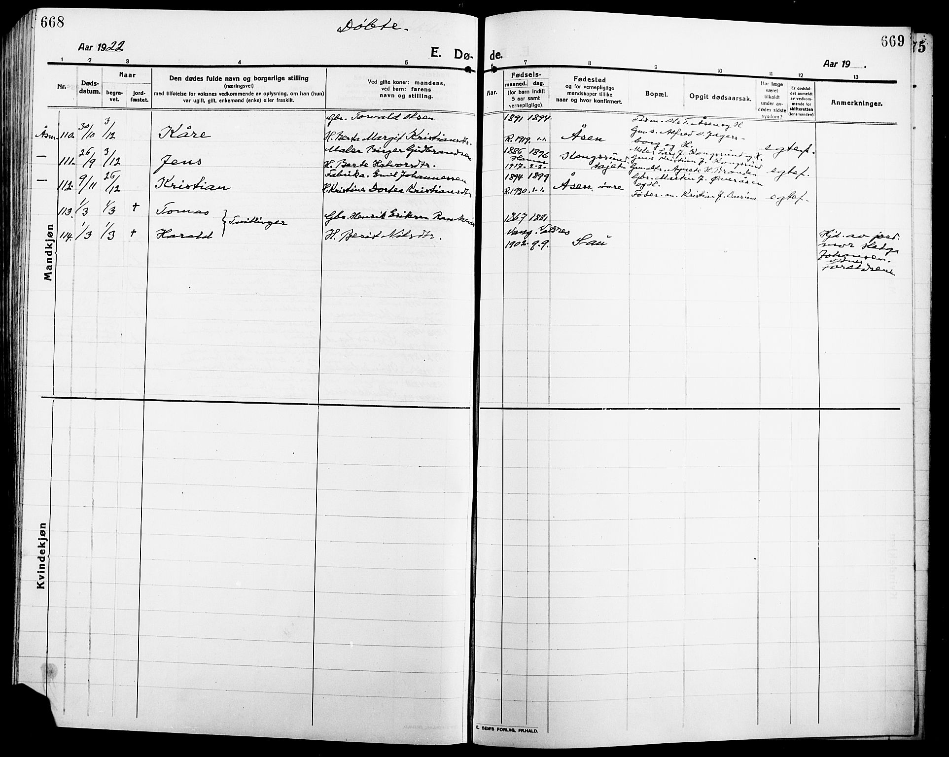 Ringsaker prestekontor, AV/SAH-PREST-014/L/La/L0018: Parish register (copy) no. 18, 1913-1922, p. 668-669