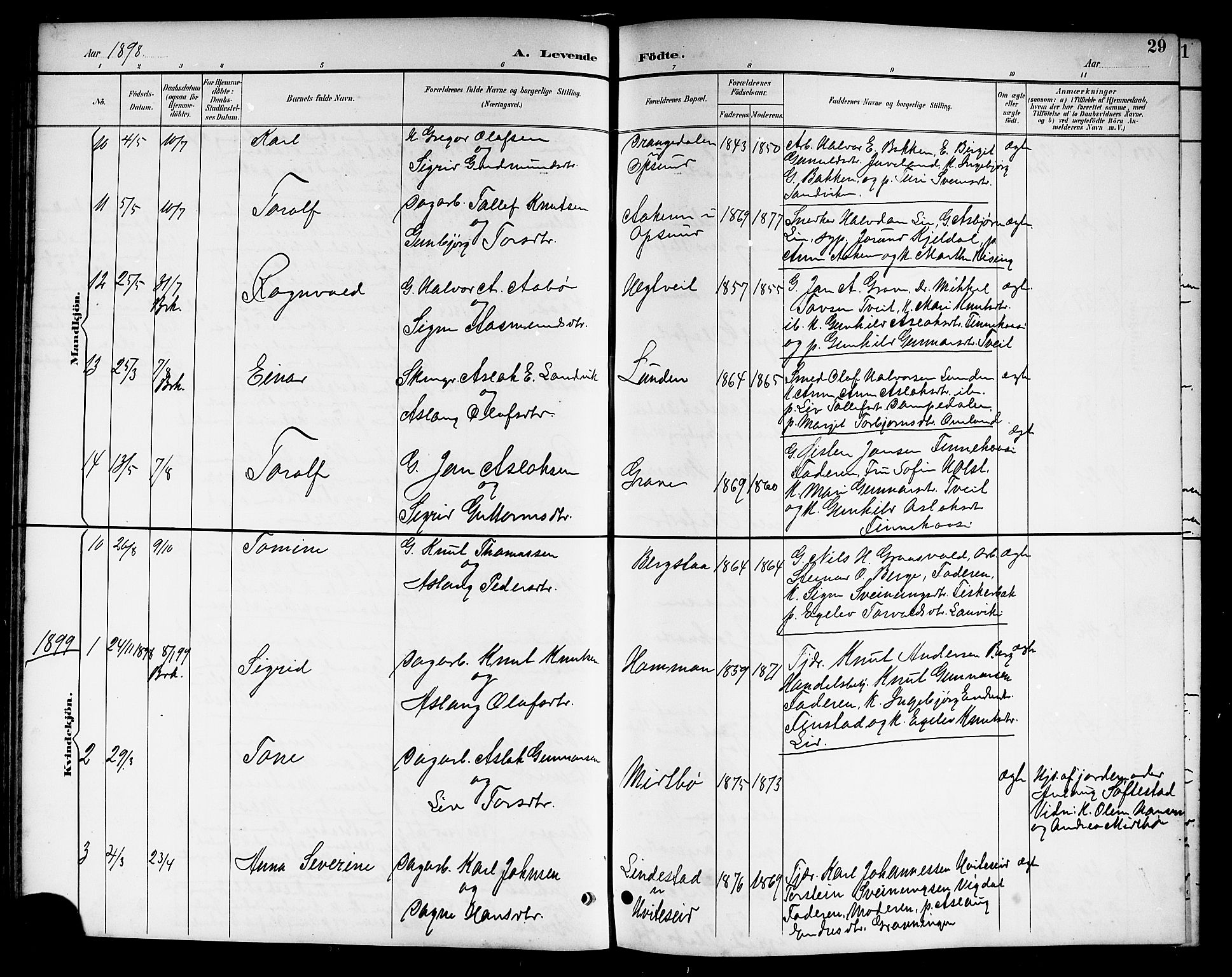 Kviteseid kirkebøker, SAKO/A-276/G/Ga/L0002: Parish register (copy) no. I 2, 1893-1918, p. 29