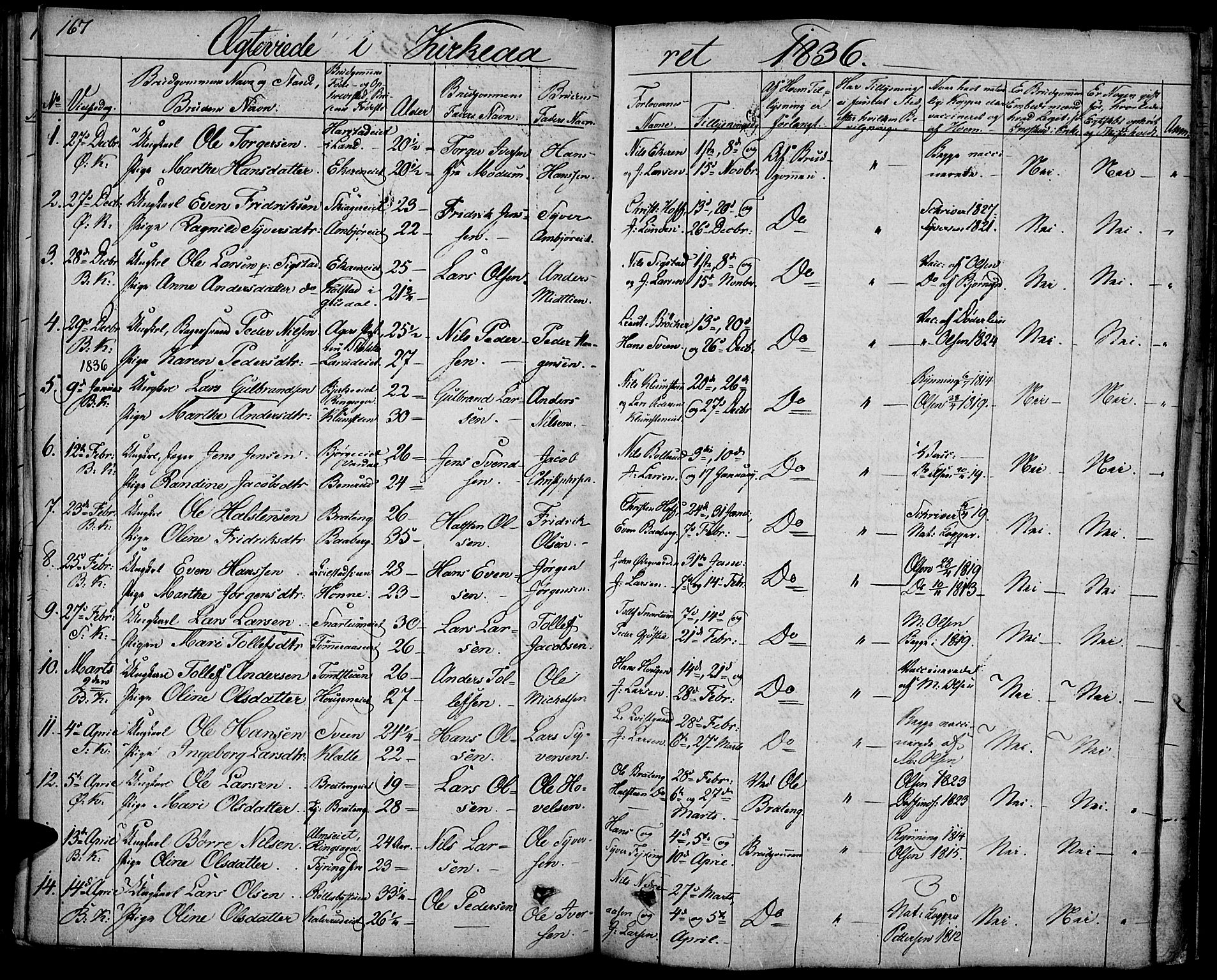 Biri prestekontor, SAH/PREST-096/H/Ha/Haa/L0004: Parish register (official) no. 4, 1829-1842, p. 167