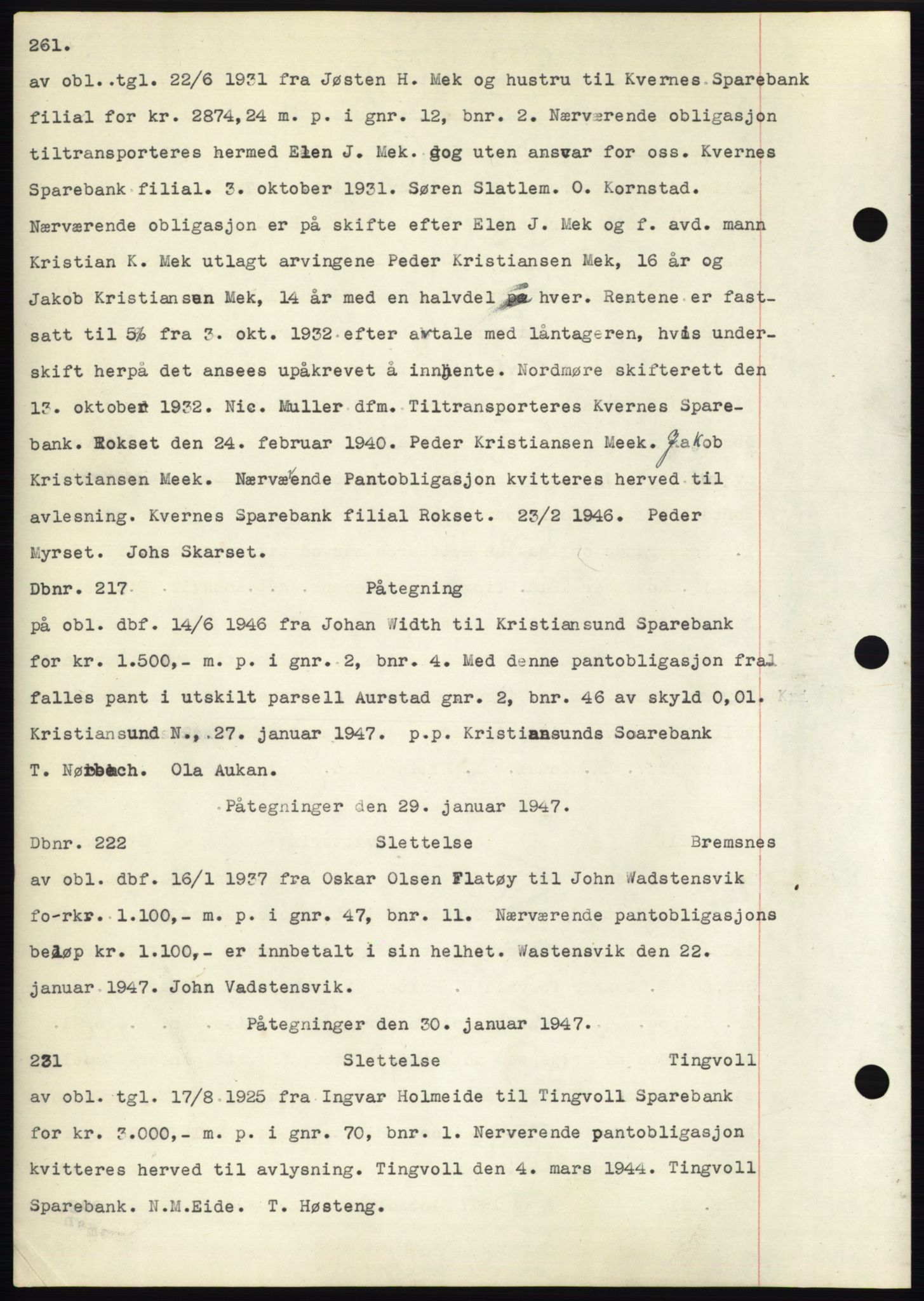 Nordmøre sorenskriveri, AV/SAT-A-4132/1/2/2Ca: Mortgage book no. C82b, 1946-1951, Diary no: : 217/1947