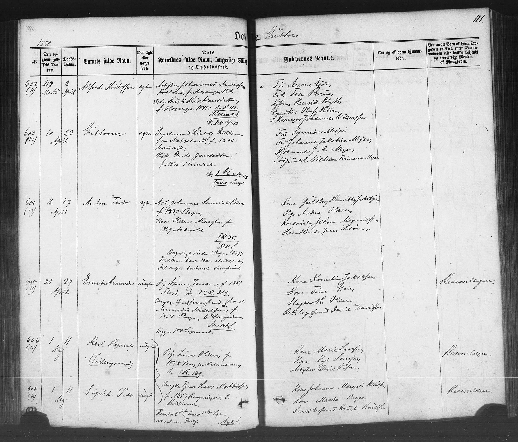 Fødselsstiftelsens sokneprestembete*, SAB/-: Parish register (official) no. A 1, 1863-1883, p. 111
