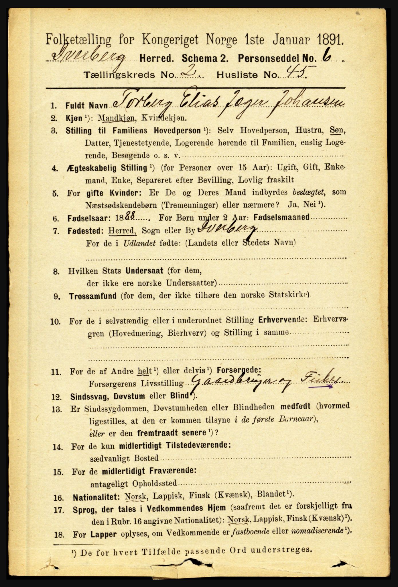 RA, 1891 census for 1872 Dverberg, 1891, p. 881