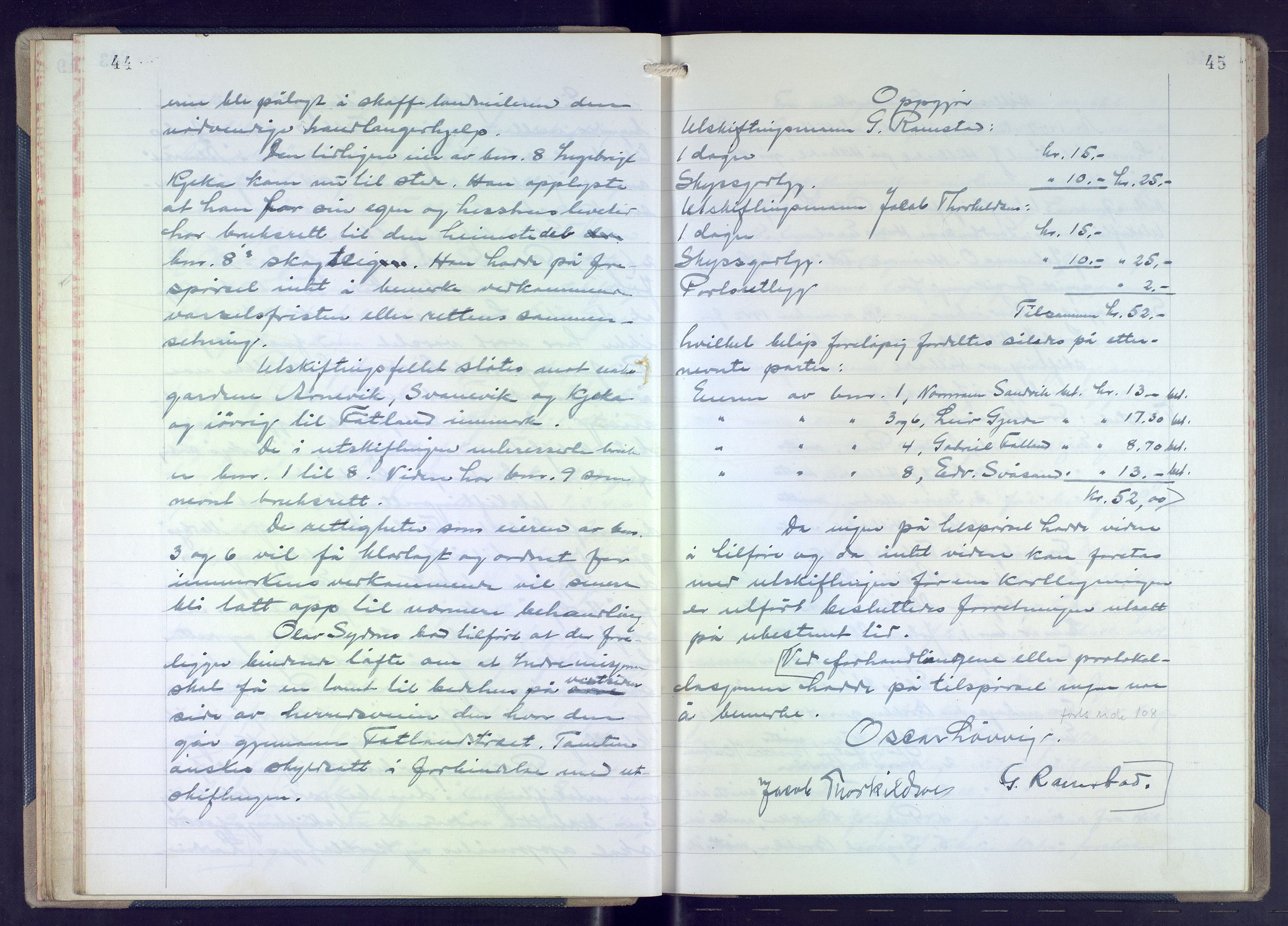Hordaland jordskiftedøme - VII Indre Sunnhordland jordskiftedistrikt, AV/SAB-A-7401/A/Aa/L0021: Forhandlingsprotokoll, 1945-1953, p. 44-45