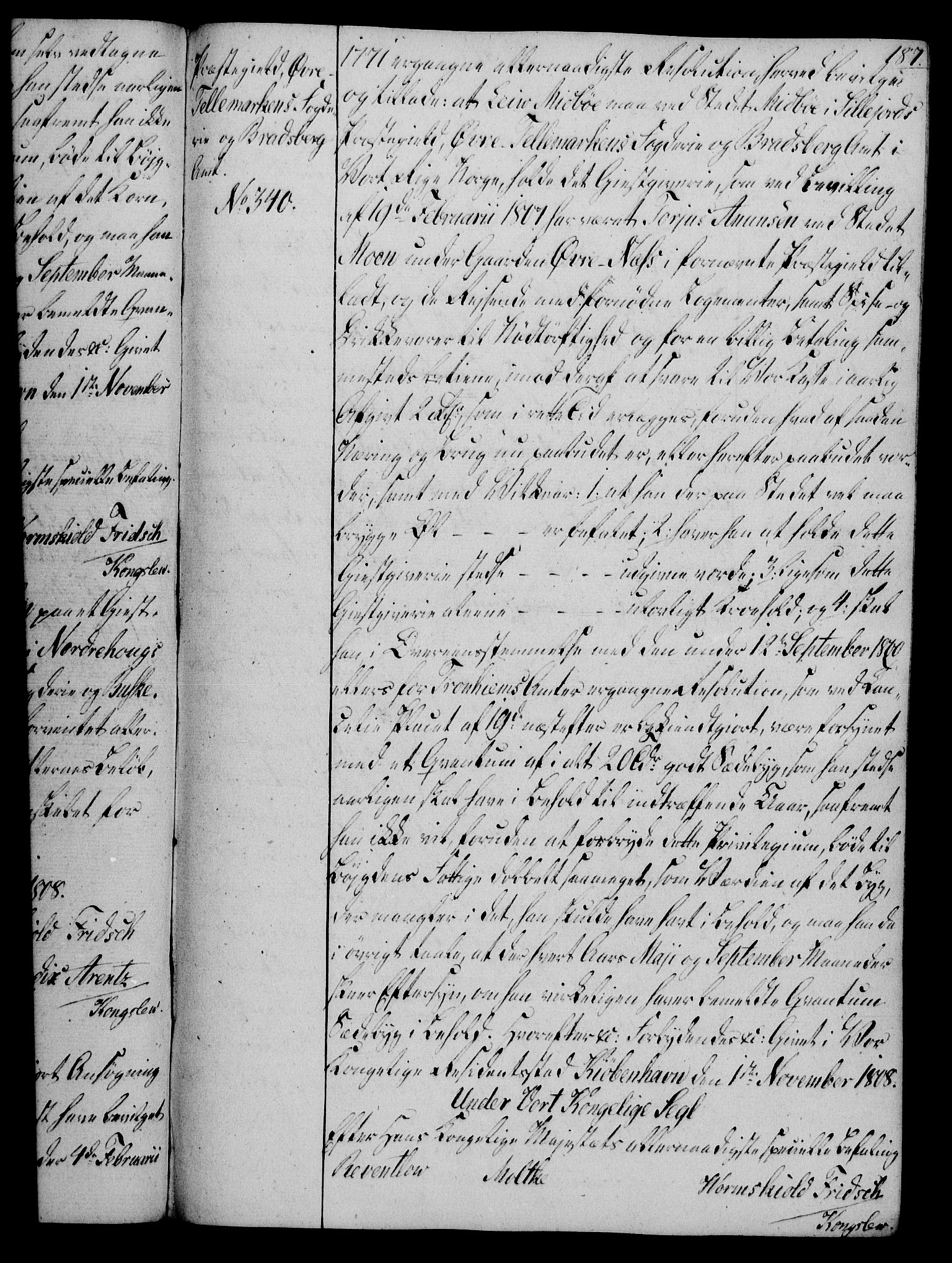 Rentekammeret, Kammerkanselliet, AV/RA-EA-3111/G/Gg/Gga/L0019: Norsk ekspedisjonsprotokoll med register (merket RK 53.19), 1807-1810, p. 187