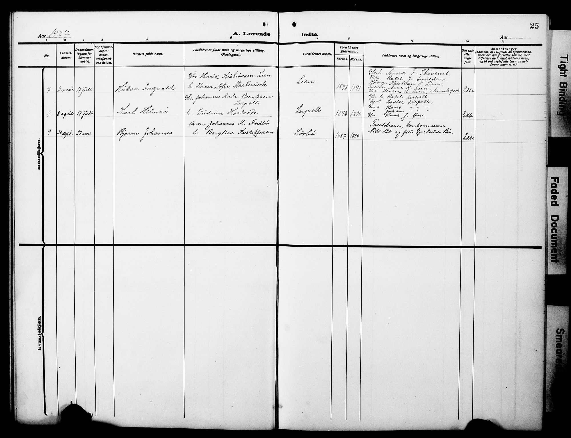 Hyllestad sokneprestembete, AV/SAB-A-80401: Parish register (copy) no. C 4, 1914-1927, p. 25