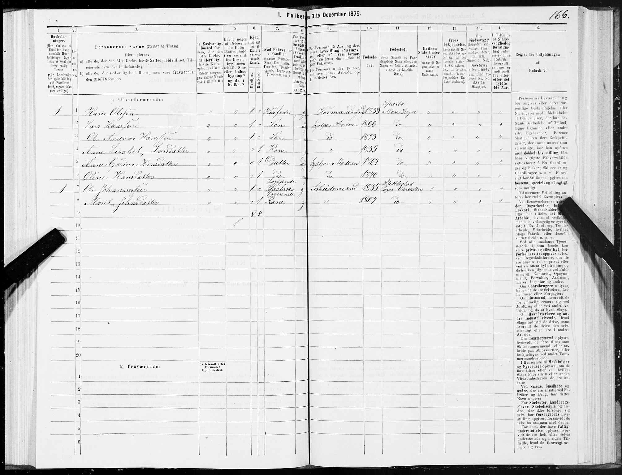 SAT, 1875 census for 1731P Sparbu, 1875, p. 3166