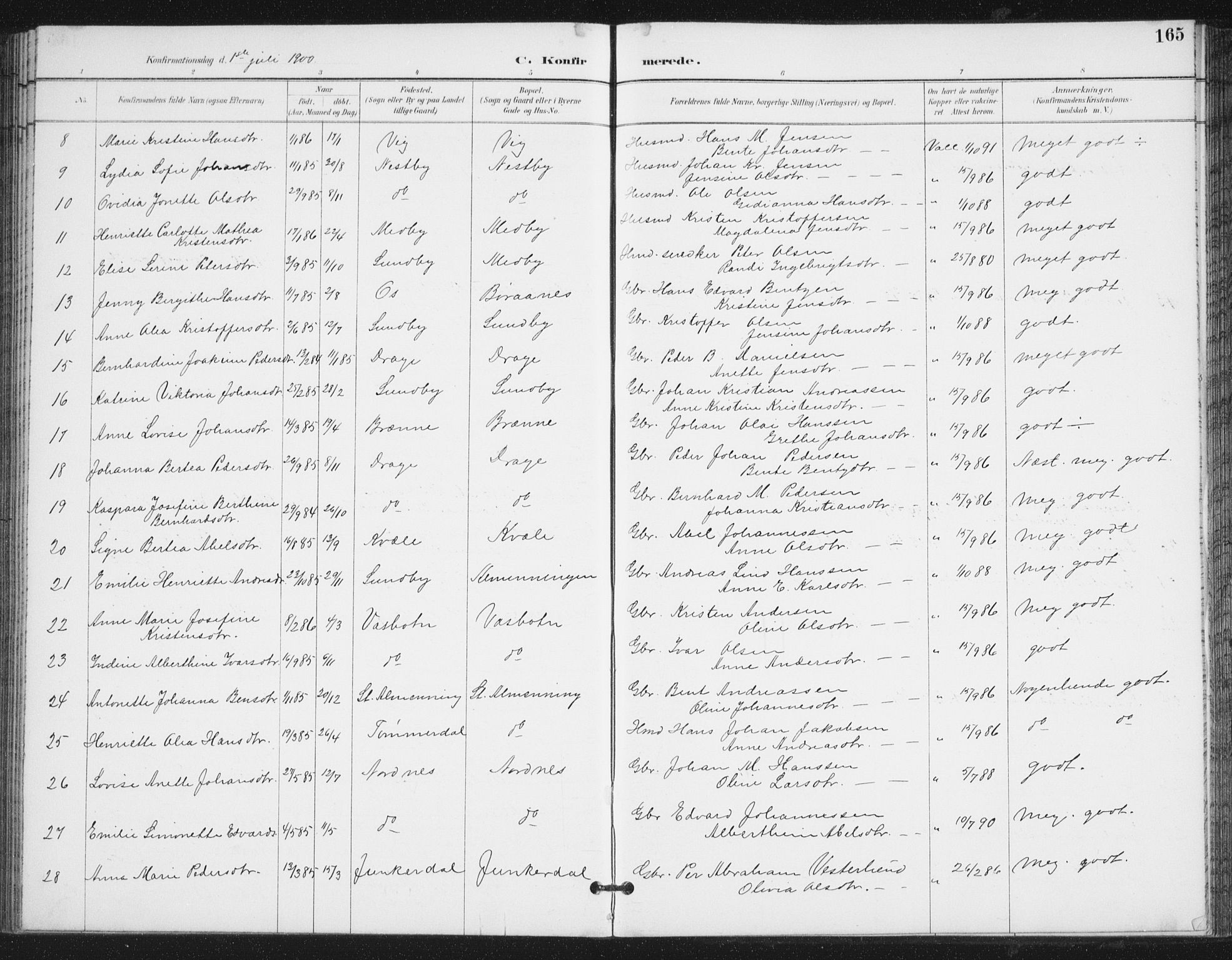 Ministerialprotokoller, klokkerbøker og fødselsregistre - Nordland, AV/SAT-A-1459/847/L0682: Parish register (copy) no. 847C10, 1889-1907, p. 165