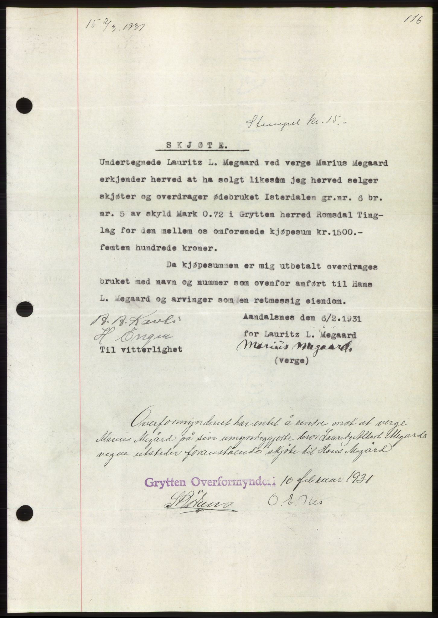 Romsdal sorenskriveri, AV/SAT-A-4149/1/2/2C/L0059: Mortgage book no. 53, 1931-1931, Deed date: 02.03.1931