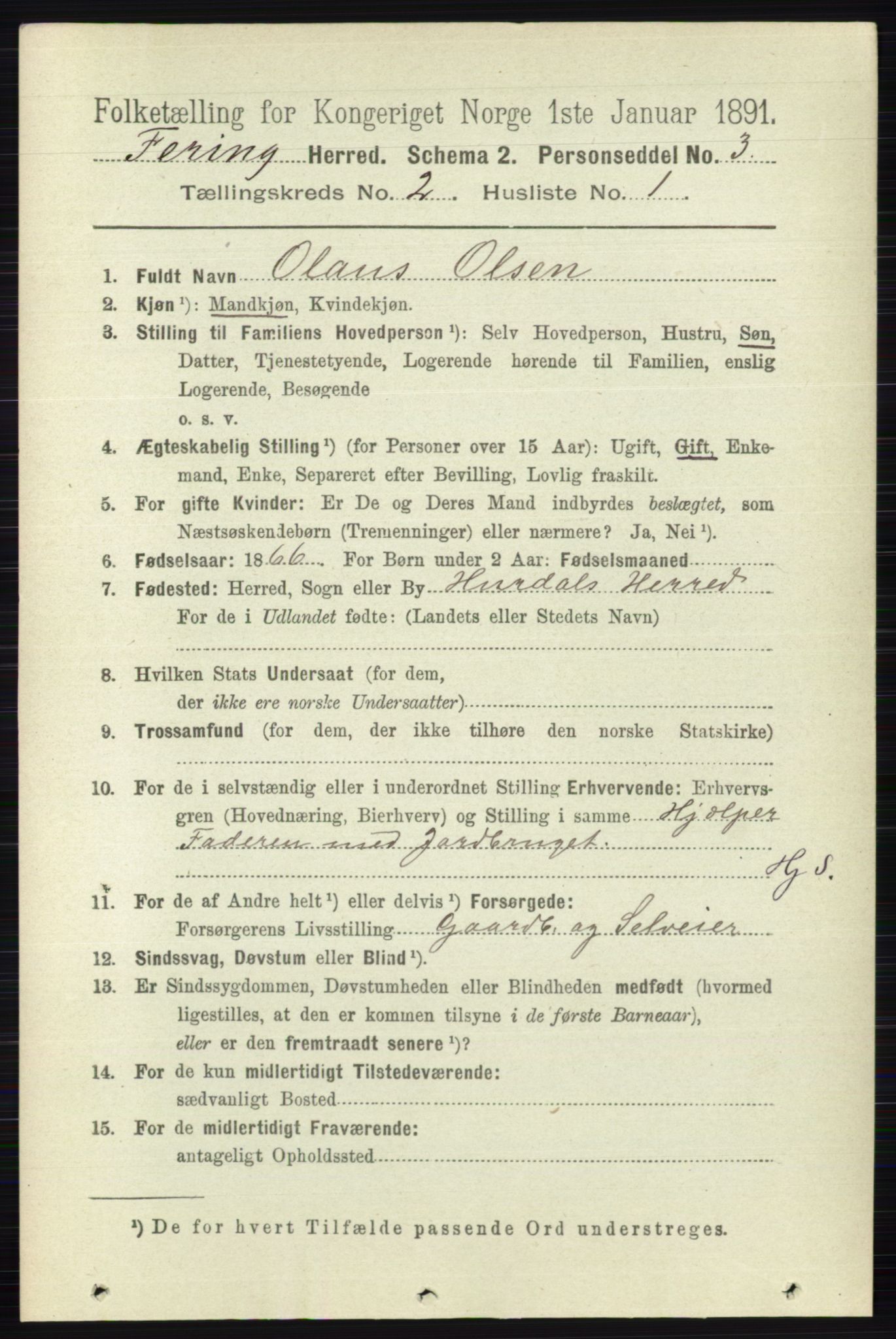 RA, 1891 census for 0240 Feiring, 1891, p. 763
