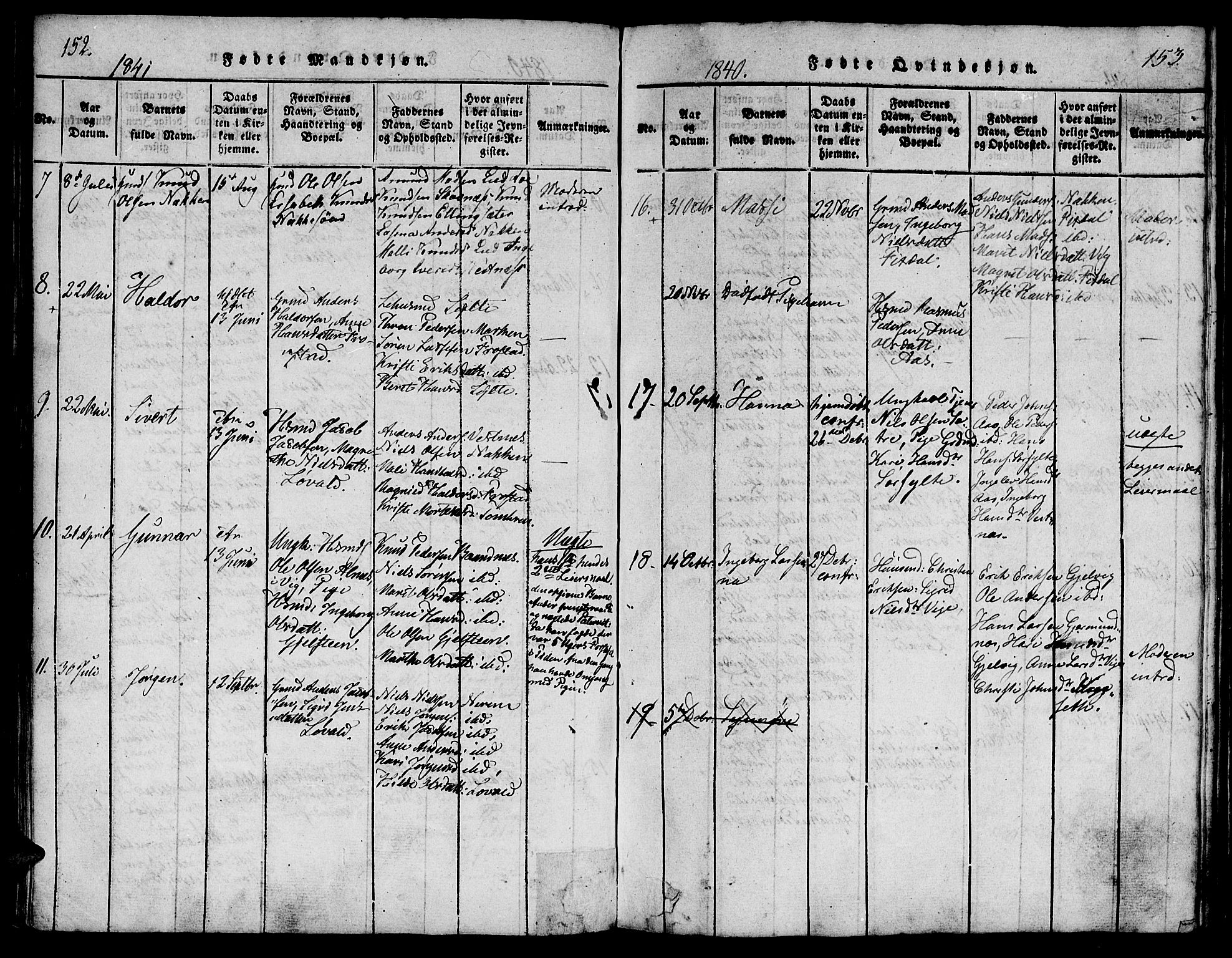 Ministerialprotokoller, klokkerbøker og fødselsregistre - Møre og Romsdal, AV/SAT-A-1454/539/L0528: Parish register (official) no. 539A01, 1818-1847, p. 152-153