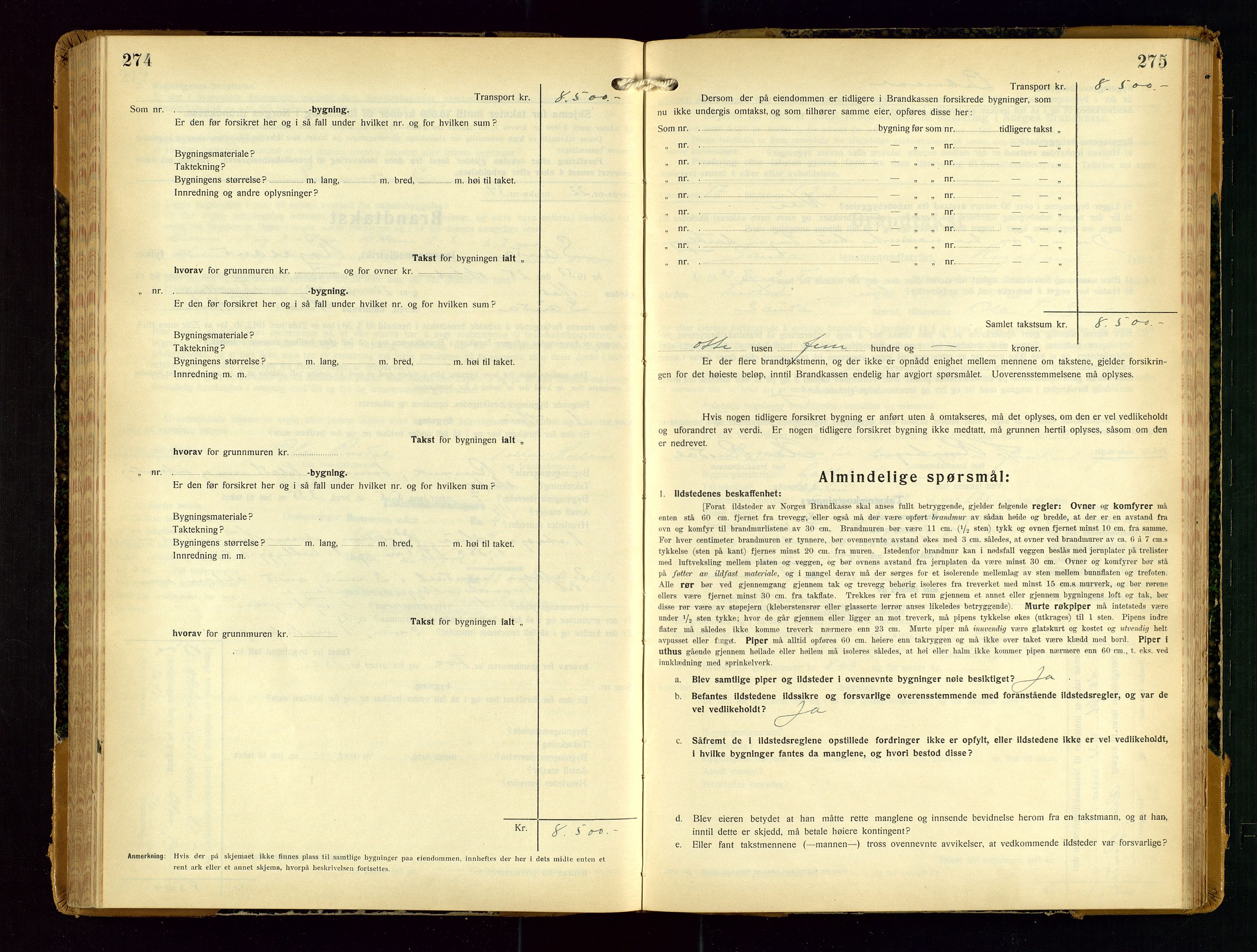 Sauda lensmannskontor, SAST/A-100177/Gob/L0003: Branntakstprotokoll - skjematakst, 1928-1936, p. 274-275