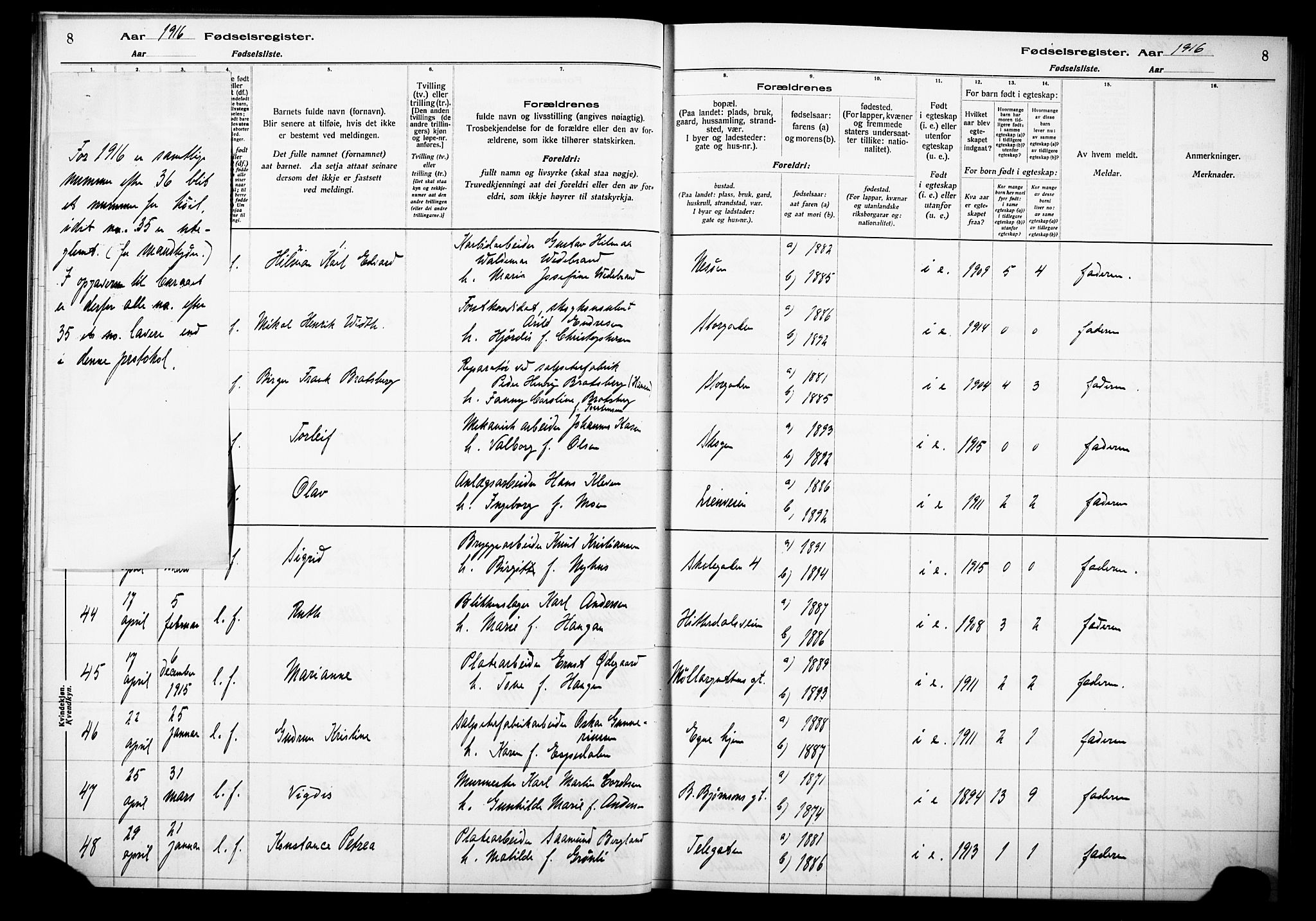 Notodden kirkebøker, SAKO/A-290/J/Ja/L0001: Birth register no. 1, 1916-1924, p. 8