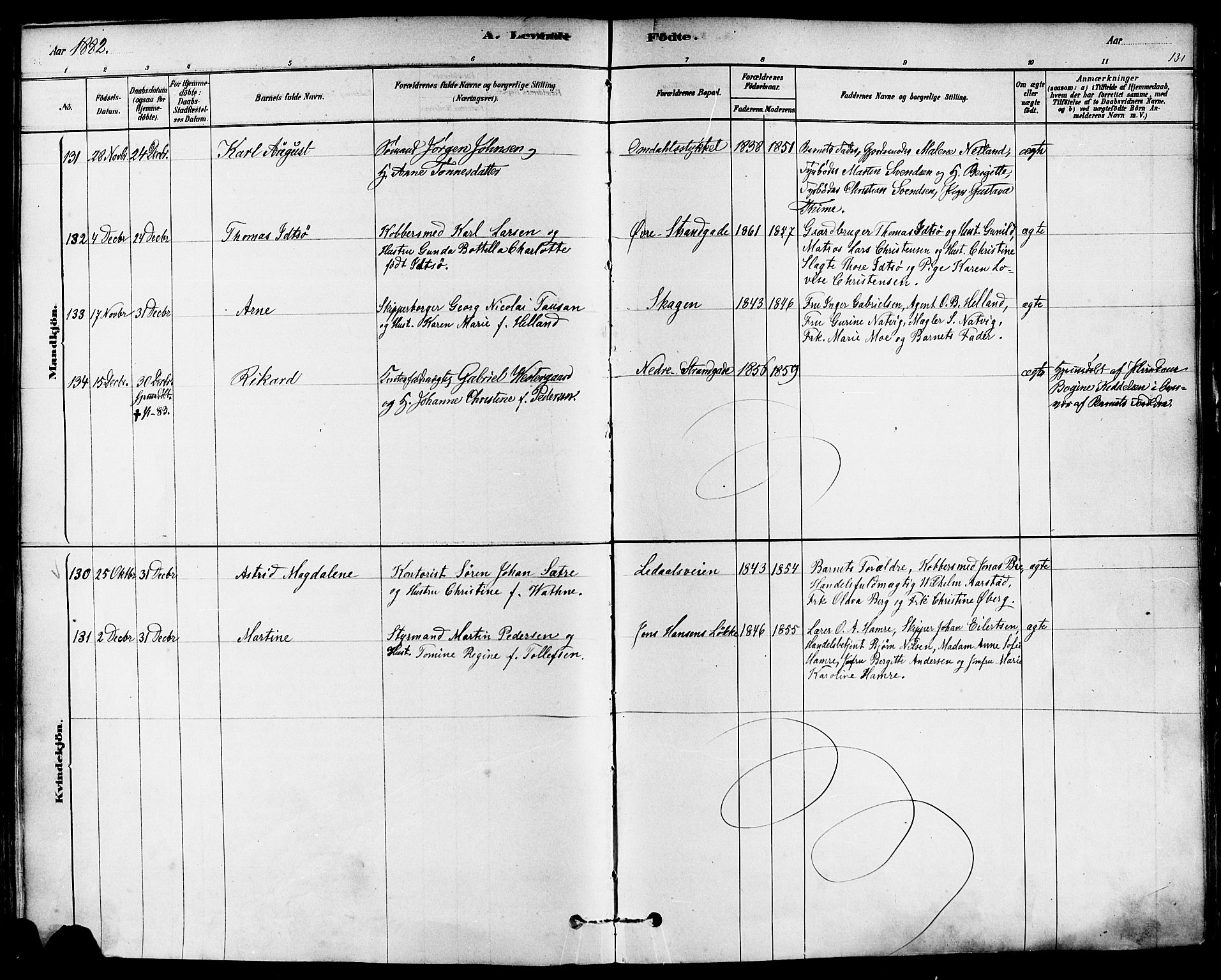 Domkirken sokneprestkontor, AV/SAST-A-101812/001/30/30BA/L0026: Parish register (official) no. A 25, 1878-1889, p. 131