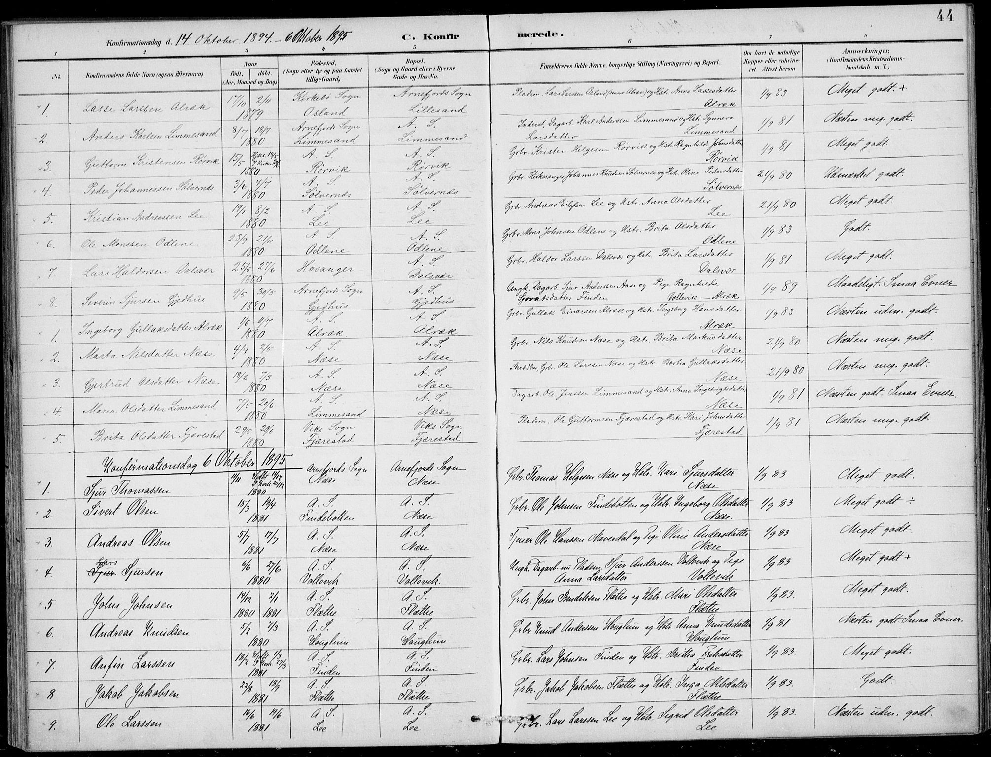 Vik sokneprestembete, AV/SAB-A-81501/H/Haa/Haac/L0002: Parish register (official) no. C  2, 1891-1910, p. 44