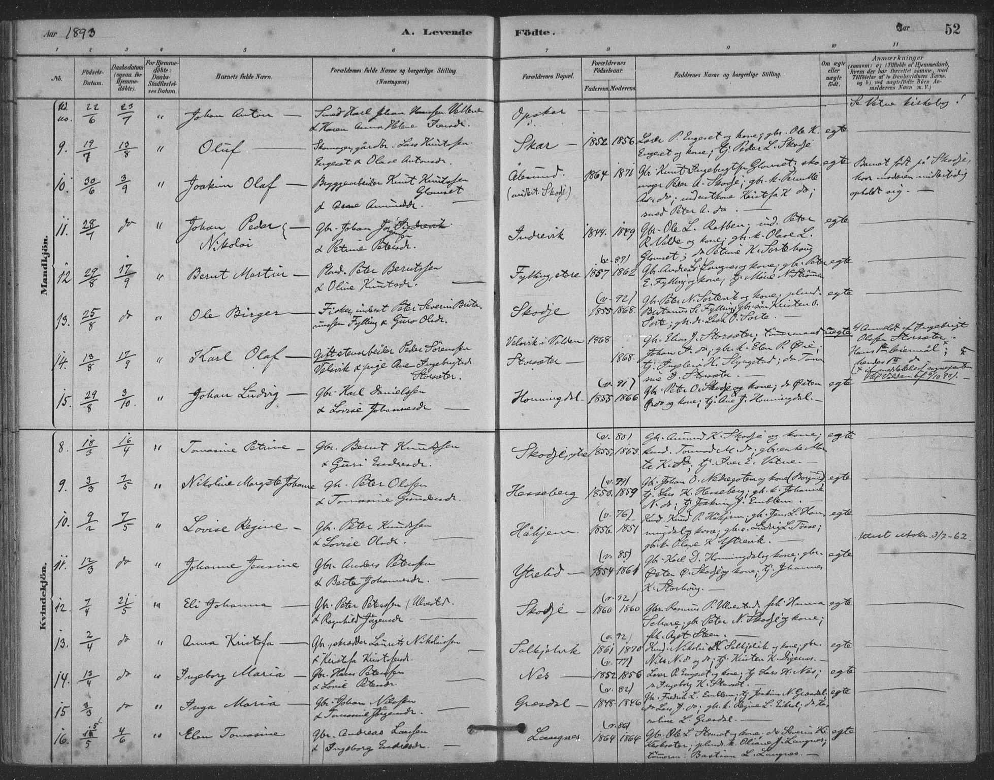 Ministerialprotokoller, klokkerbøker og fødselsregistre - Møre og Romsdal, AV/SAT-A-1454/524/L0356: Parish register (official) no. 524A08, 1880-1899, p. 52