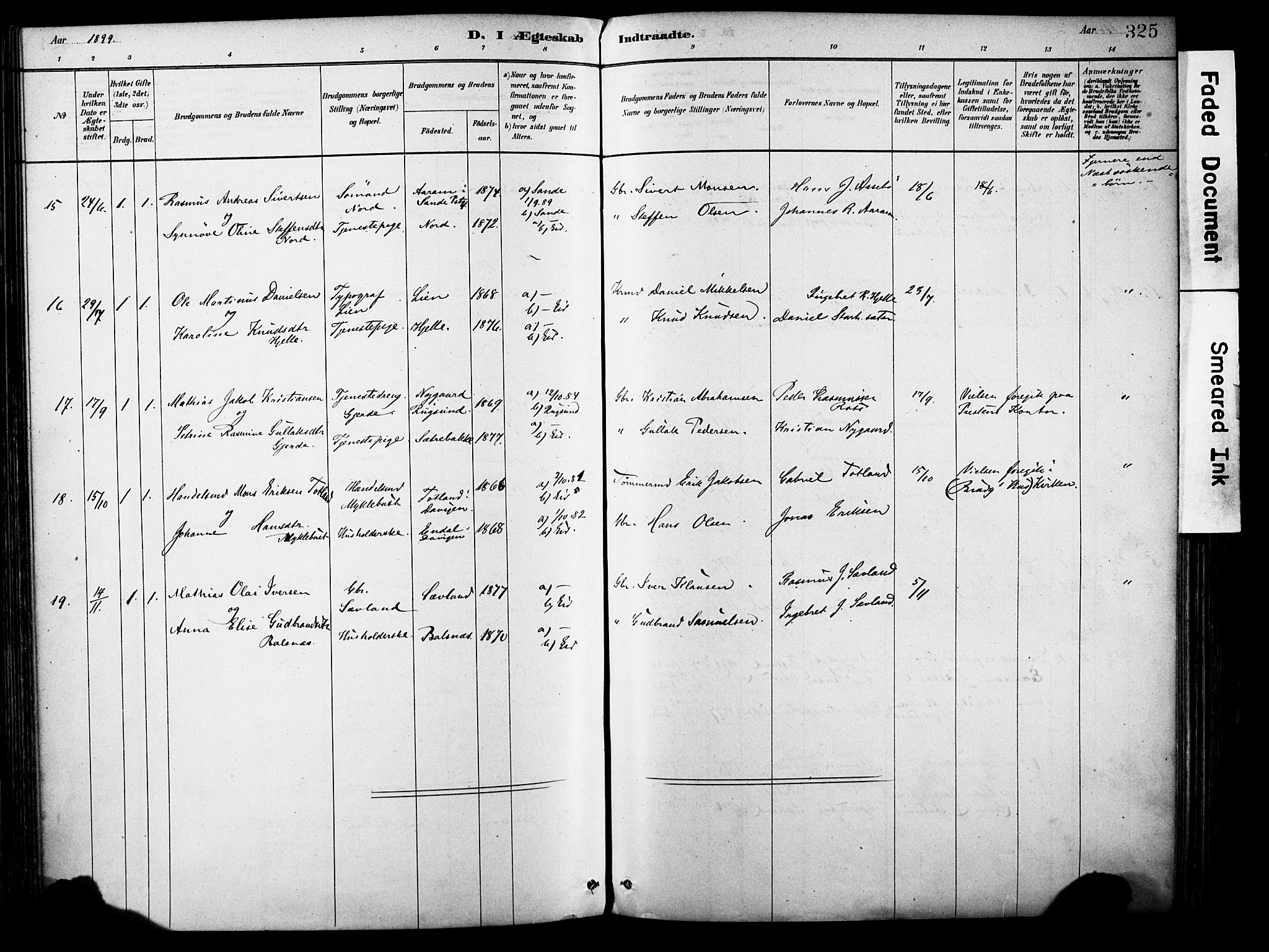 Eid sokneprestembete, AV/SAB-A-82301/H/Haa/Haab/L0001: Parish register (official) no. B 1, 1879-1906, p. 325