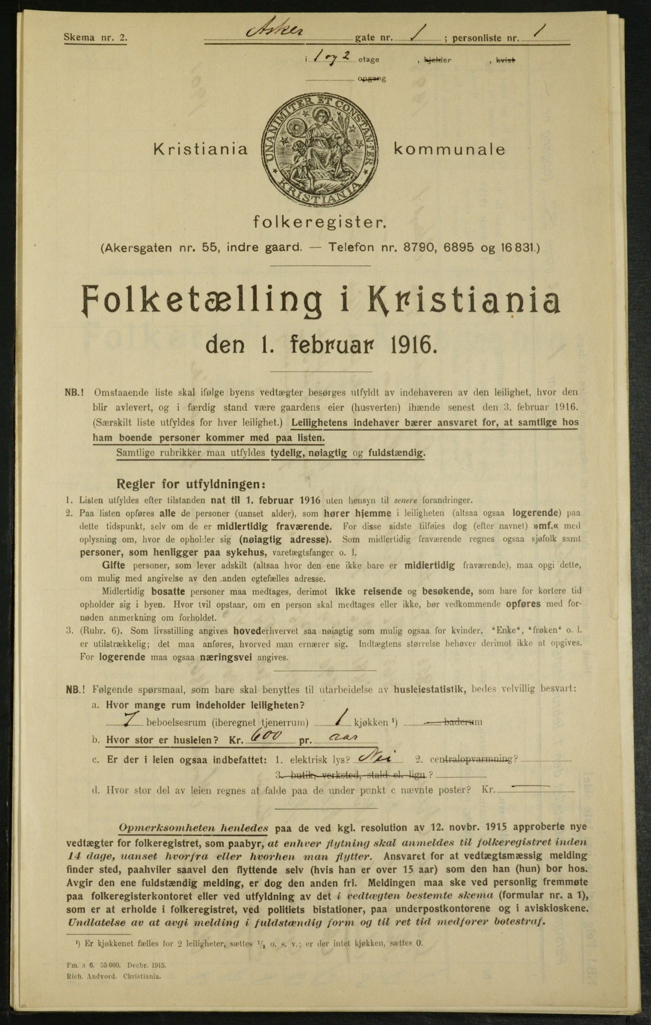 OBA, Municipal Census 1916 for Kristiania, 1916, p. 2606