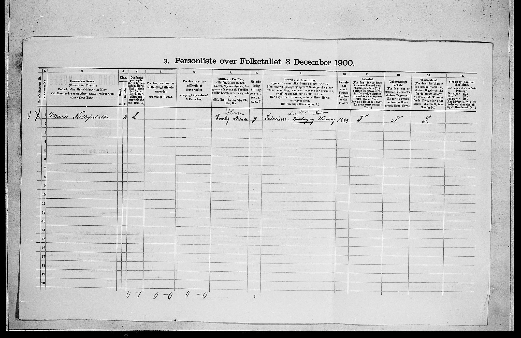 RA, 1900 census for Nes, 1900, p. 585