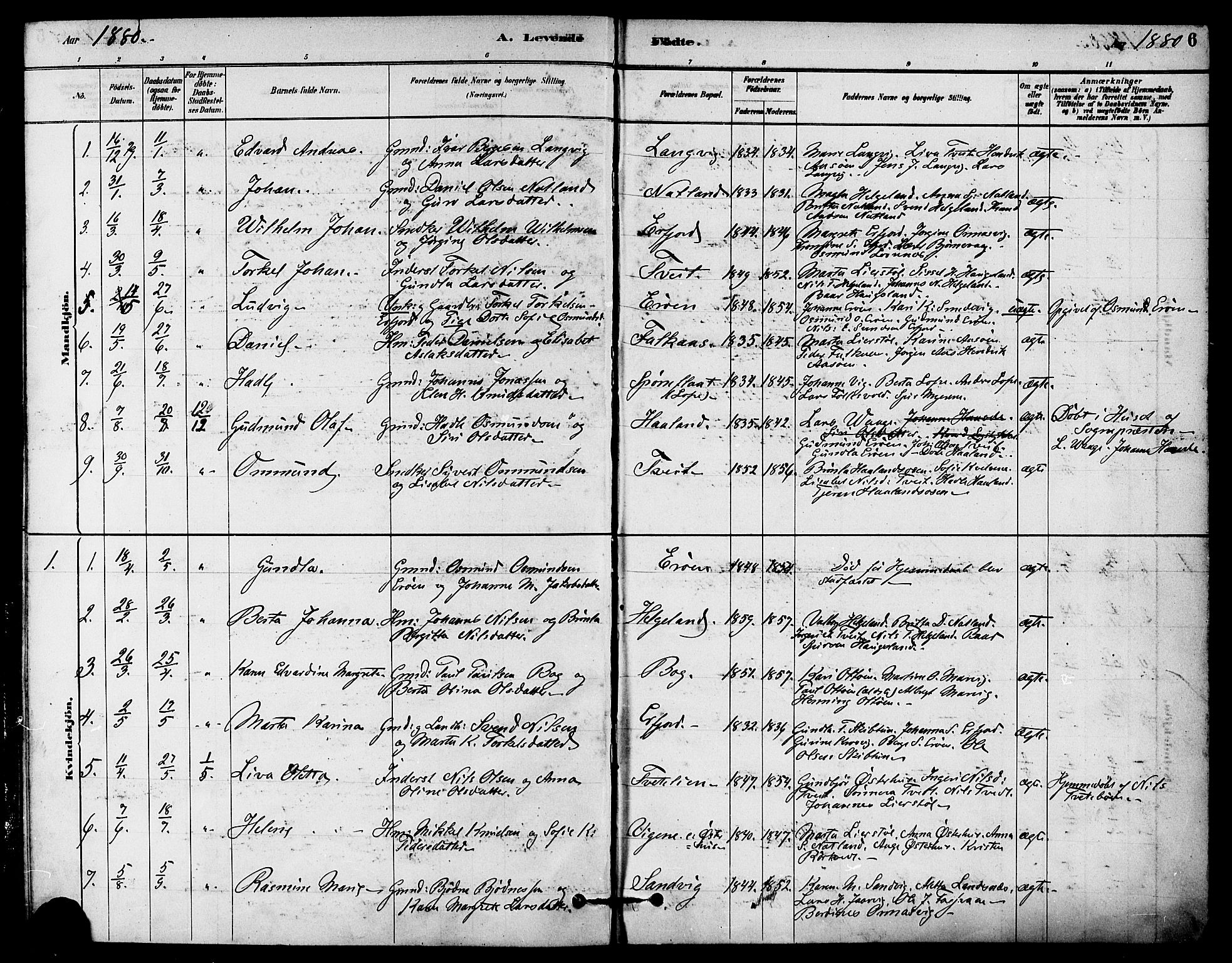 Jelsa sokneprestkontor, AV/SAST-A-101842/01/IV: Parish register (official) no. A 9, 1878-1898, p. 6