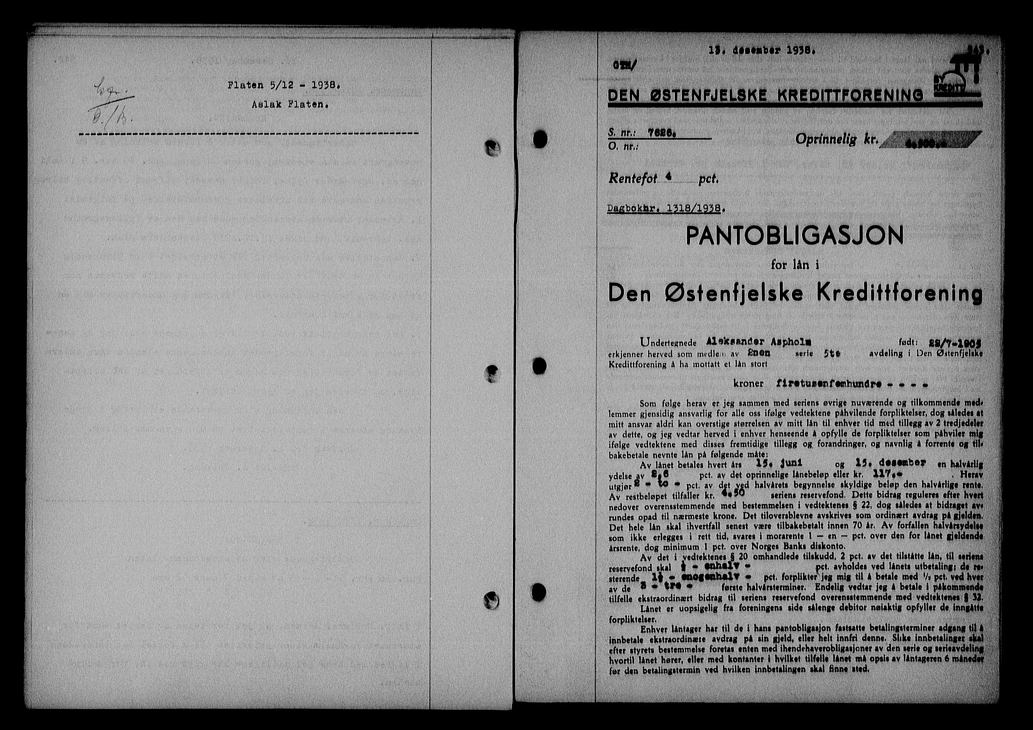 Nedenes sorenskriveri, AV/SAK-1221-0006/G/Gb/Gba/L0045: Mortgage book no. 41, 1938-1938, Diary no: : 1318/1938