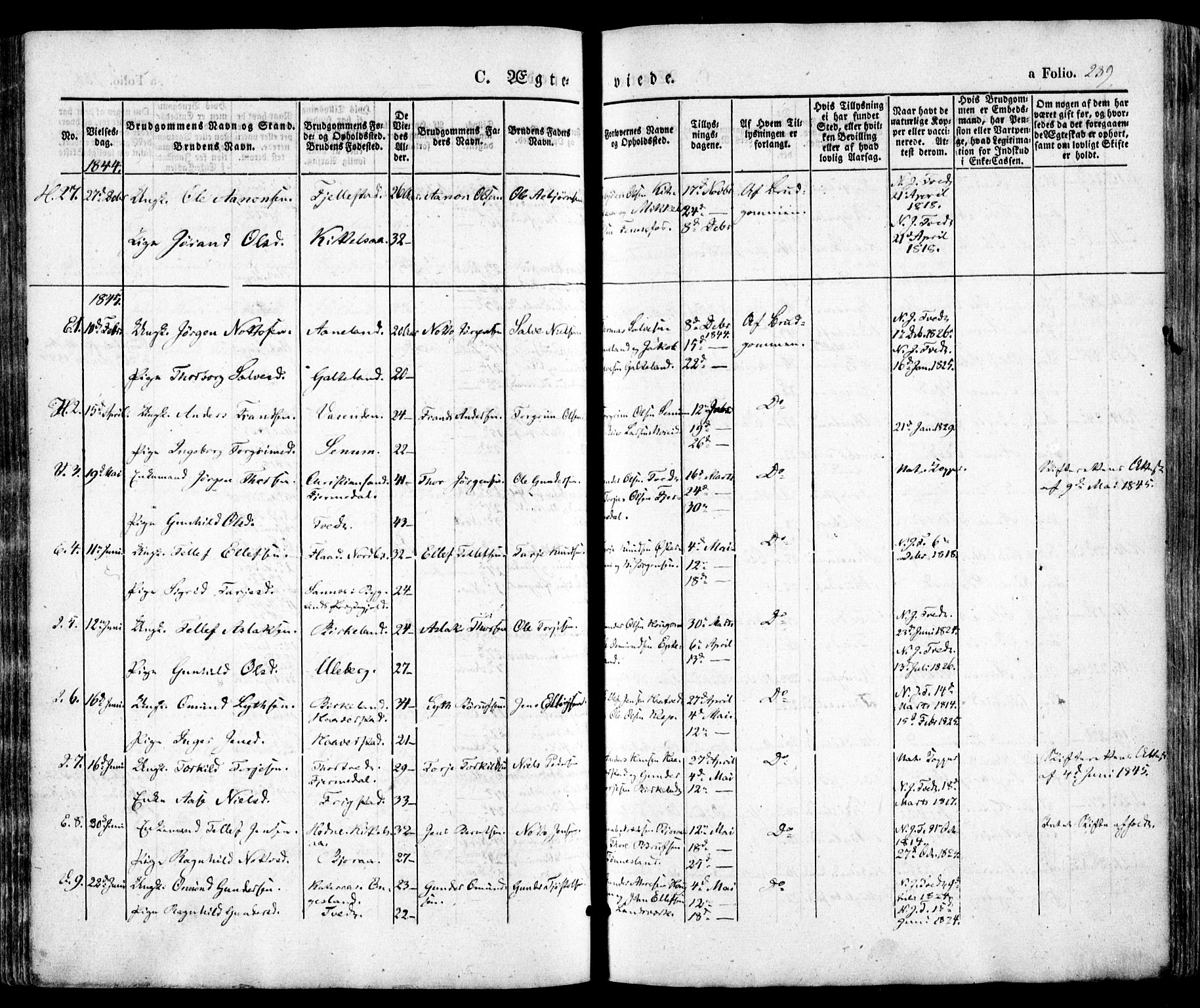 Evje sokneprestkontor, SAK/1111-0008/F/Fa/Faa/L0005: Parish register (official) no. A 5, 1843-1865, p. 289
