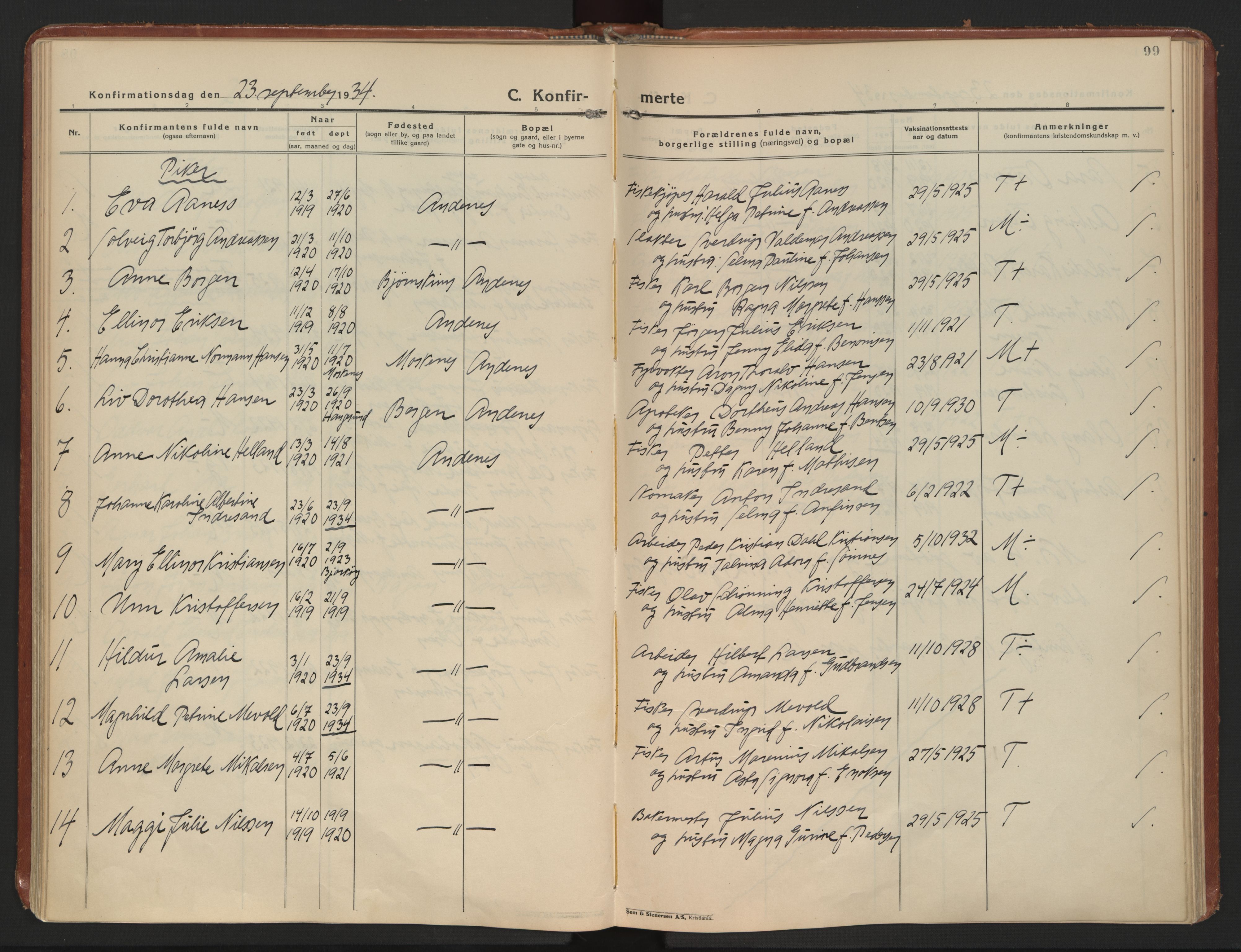 Ministerialprotokoller, klokkerbøker og fødselsregistre - Nordland, AV/SAT-A-1459/899/L1441: Parish register (official) no. 899A09, 1923-1939, p. 99