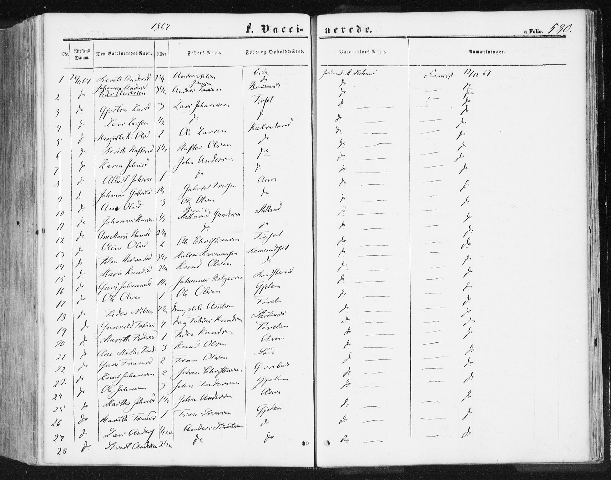 Ministerialprotokoller, klokkerbøker og fødselsregistre - Møre og Romsdal, SAT/A-1454/578/L0905: Parish register (official) no. 578A04, 1859-1877, p. 580