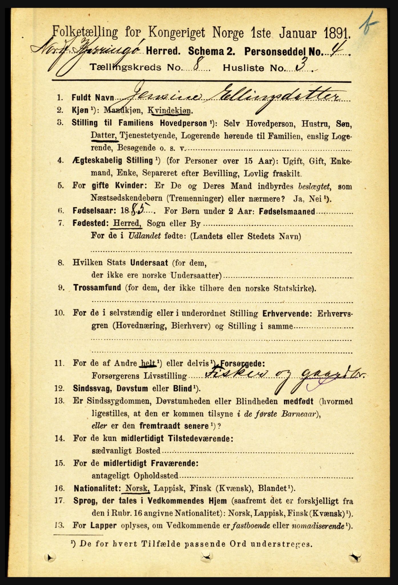 RA, 1891 census for 1846 Nordfold-Kjerringøy, 1891, p. 1996