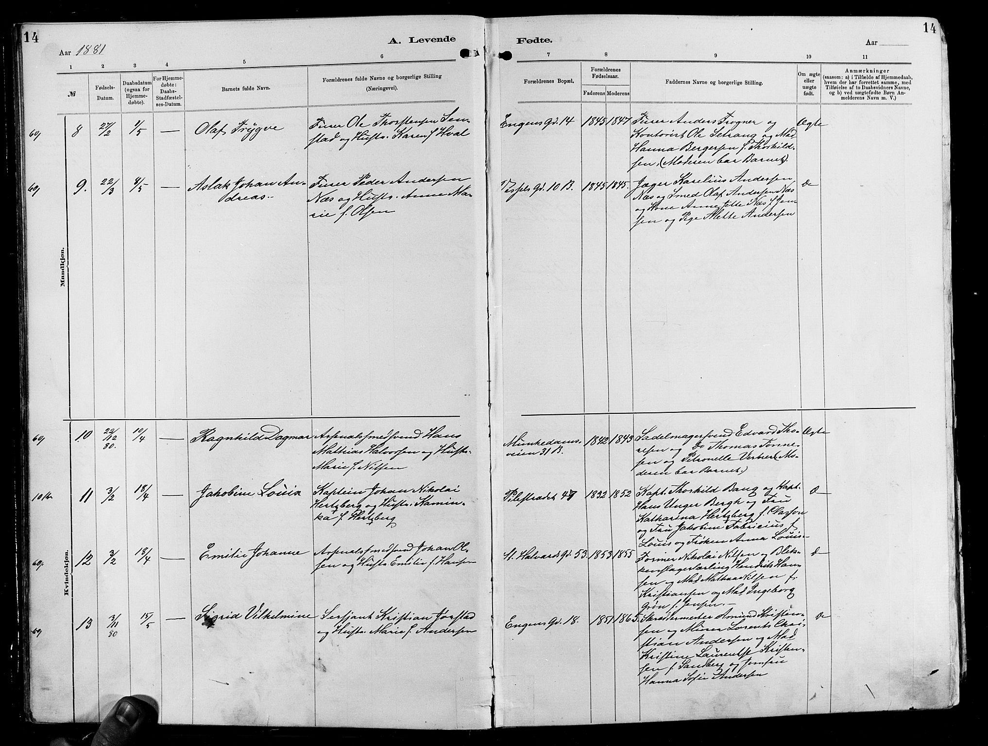 Garnisonsmenigheten Kirkebøker, AV/SAO-A-10846/F/Fa/L0012: Parish register (official) no. 12, 1880-1893, p. 14