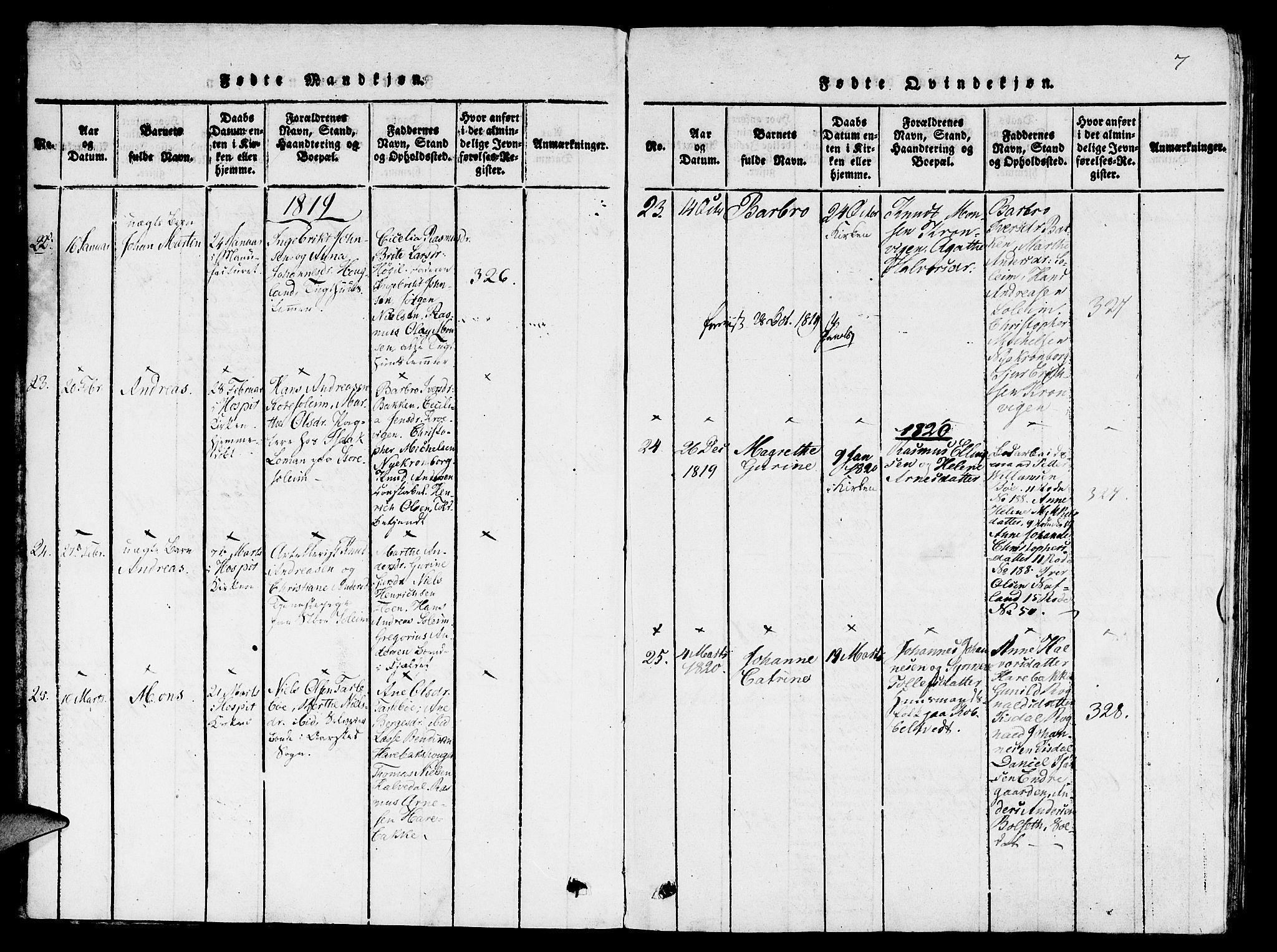 St. Jørgens hospital og Årstad sokneprestembete, AV/SAB-A-99934: Parish register (copy) no. A 1, 1816-1843, p. 7