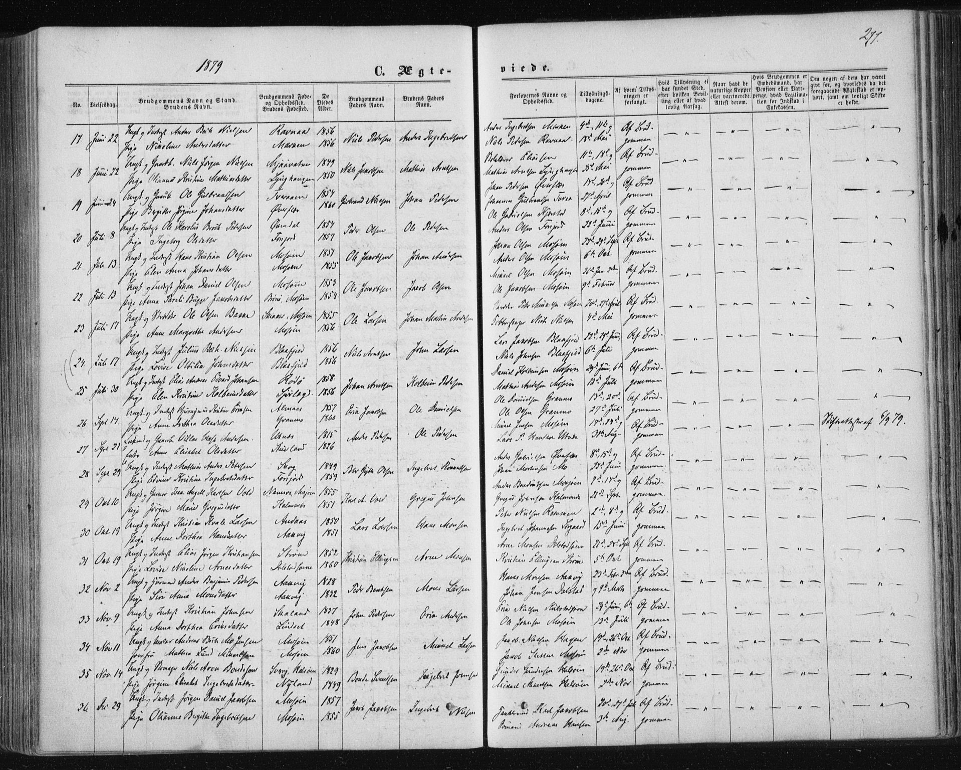 Ministerialprotokoller, klokkerbøker og fødselsregistre - Nordland, SAT/A-1459/820/L0294: Parish register (official) no. 820A15, 1866-1879, p. 277