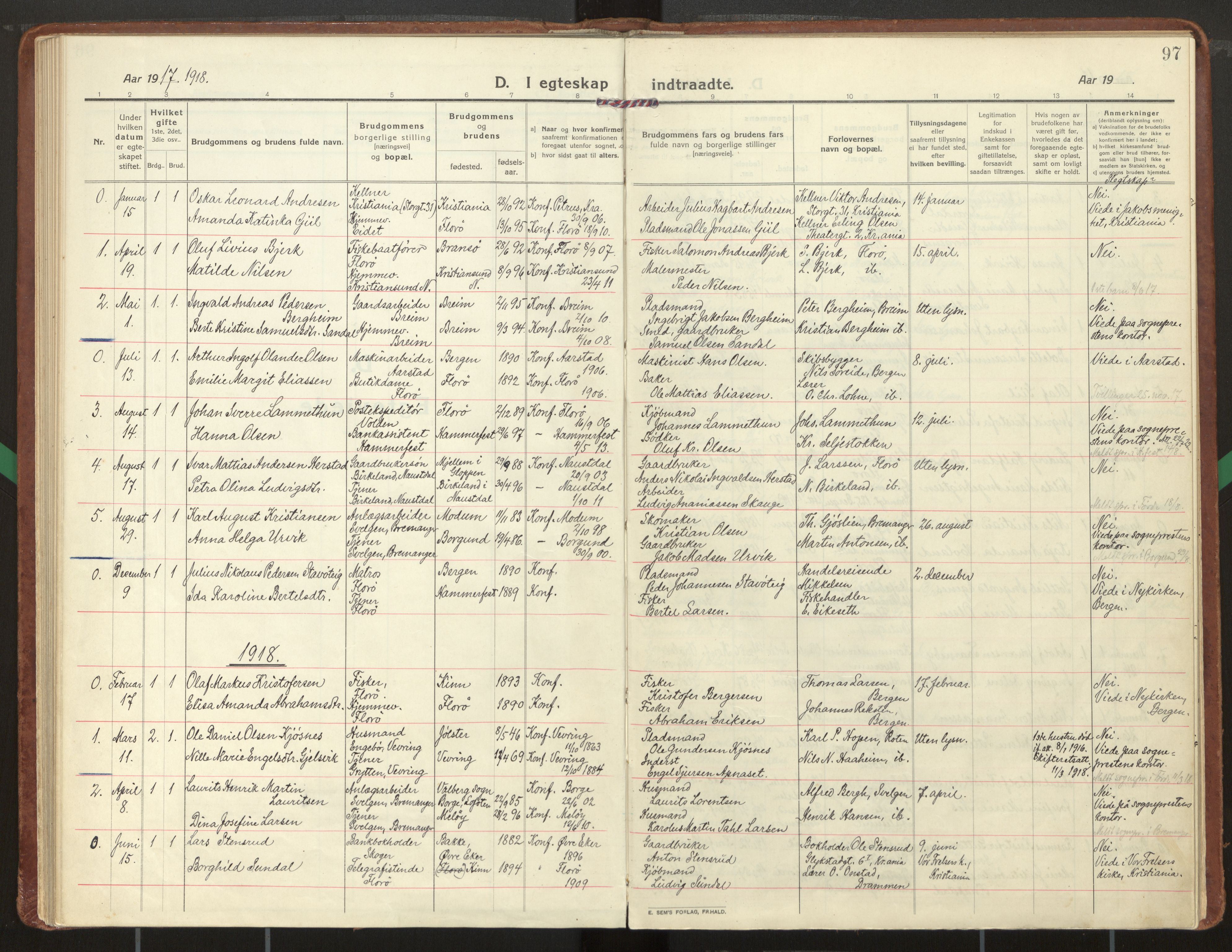 Kinn sokneprestembete, SAB/A-80801/H/Haa/Haac/L0003: Parish register (official) no. C 3, 1917-1934, p. 97