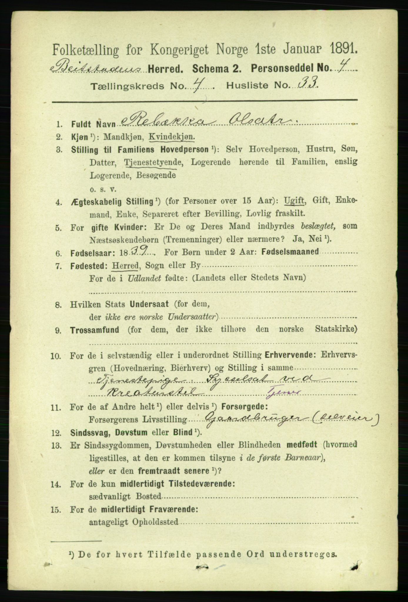 RA, 1891 census for 1727 Beitstad, 1891, p. 1201