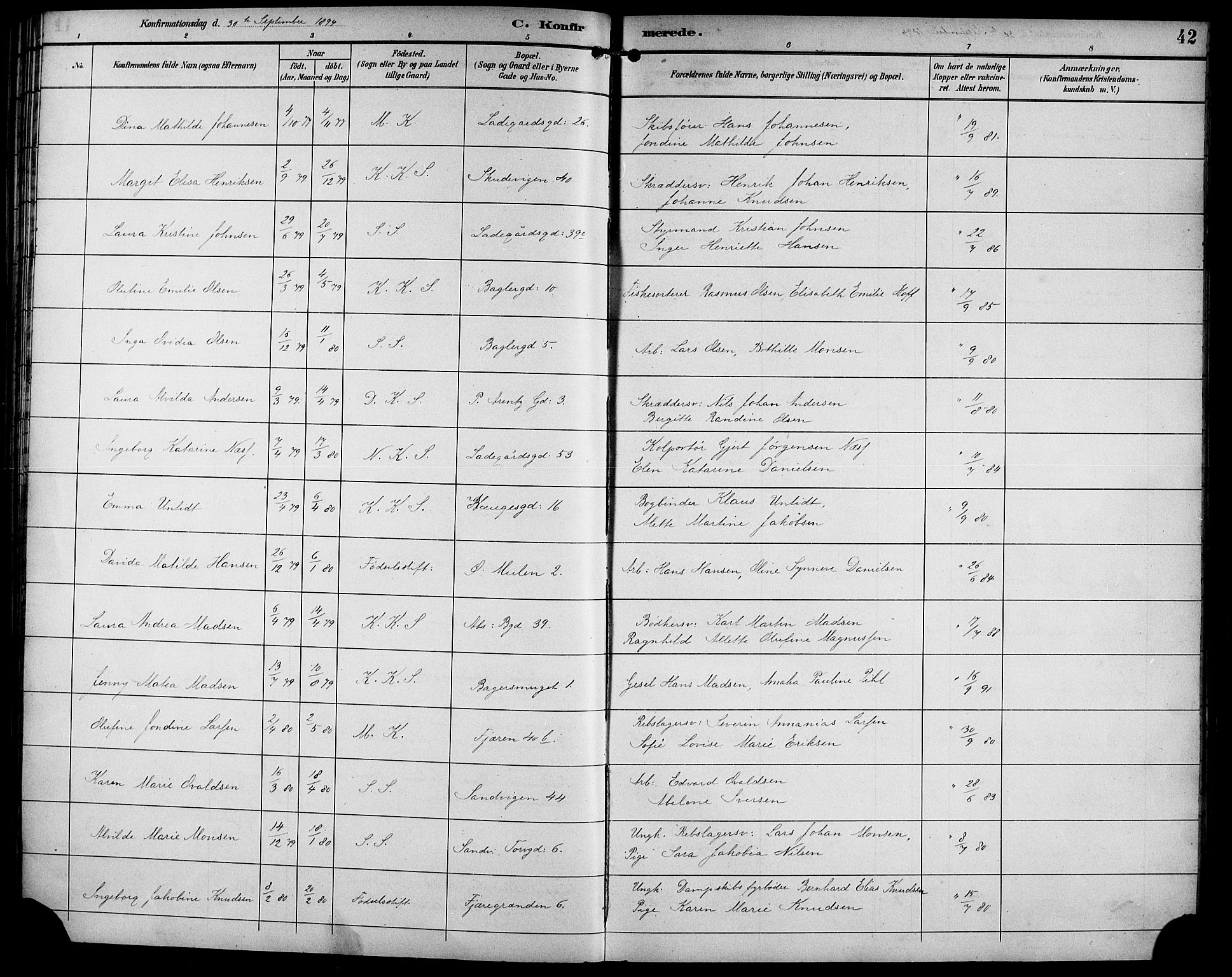 Sandviken Sokneprestembete, AV/SAB-A-77601/H/Hb/L0003: Parish register (copy) no. A 4, 1892-1901, p. 42