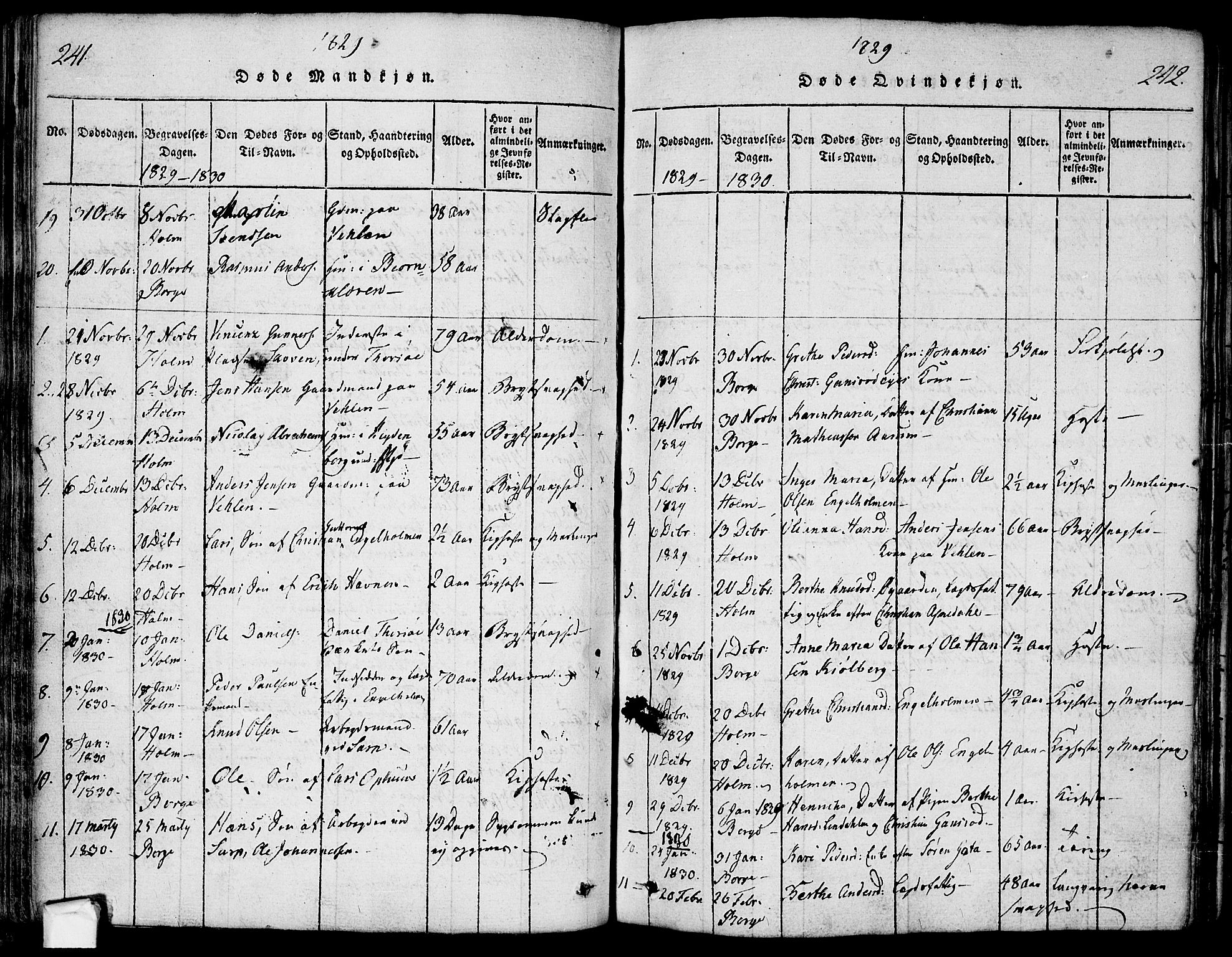 Borge prestekontor Kirkebøker, SAO/A-10903/F/Fa/L0003: Parish register (official) no. I 3, 1815-1836, p. 241-242