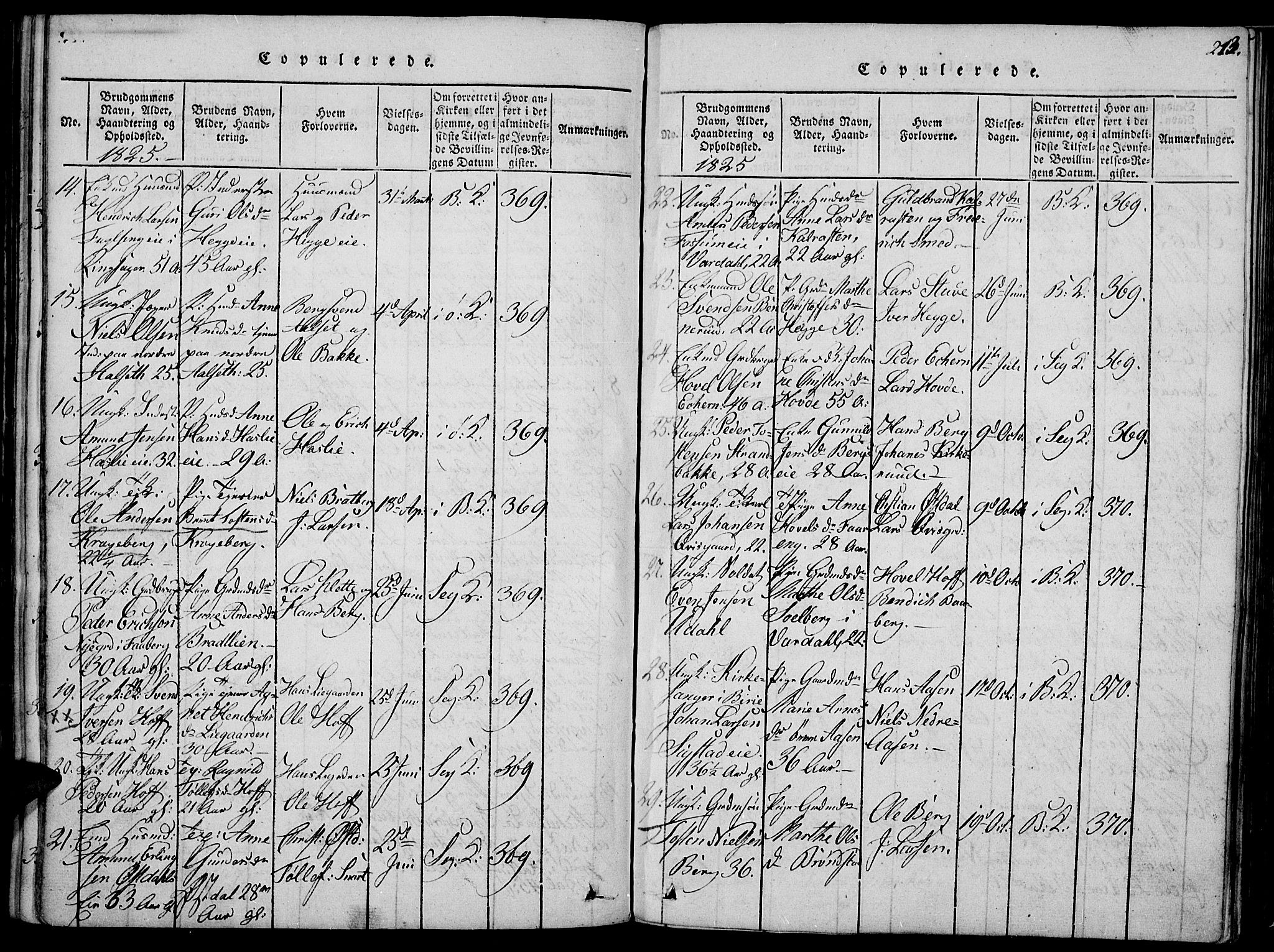 Biri prestekontor, SAH/PREST-096/H/Ha/Haa/L0003: Parish register (official) no. 3, 1814-1828, p. 213