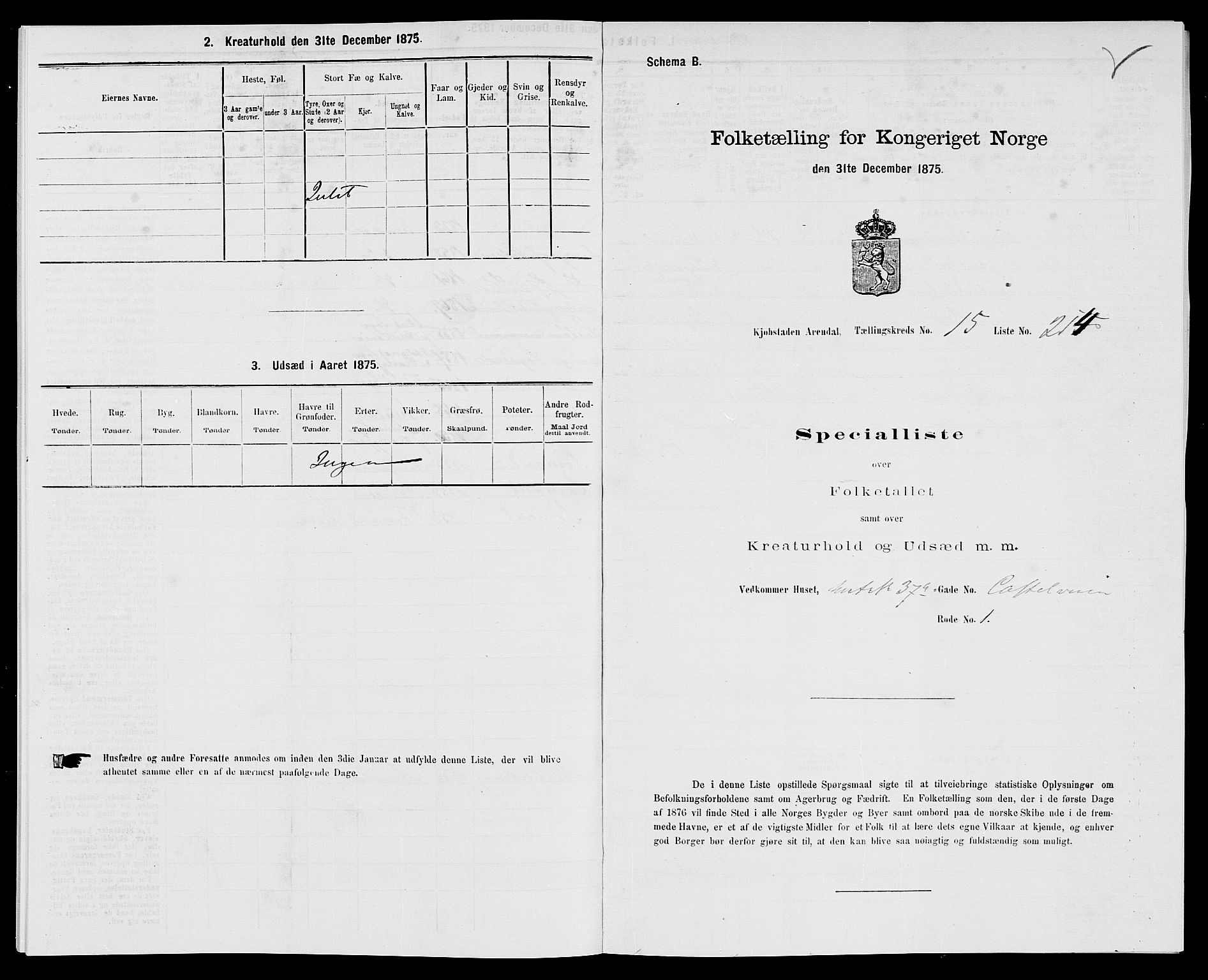 SAK, 1875 census for 0903P Arendal, 1875, p. 501