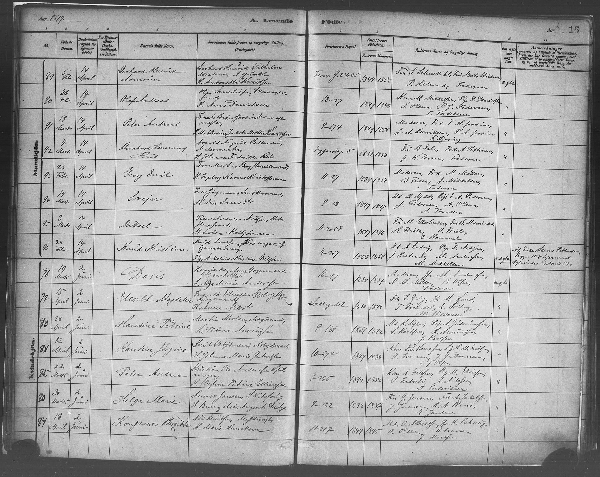 Domkirken sokneprestembete, SAB/A-74801/H/Haa/L0023: Parish register (official) no. B 6, 1879-1887, p. 16