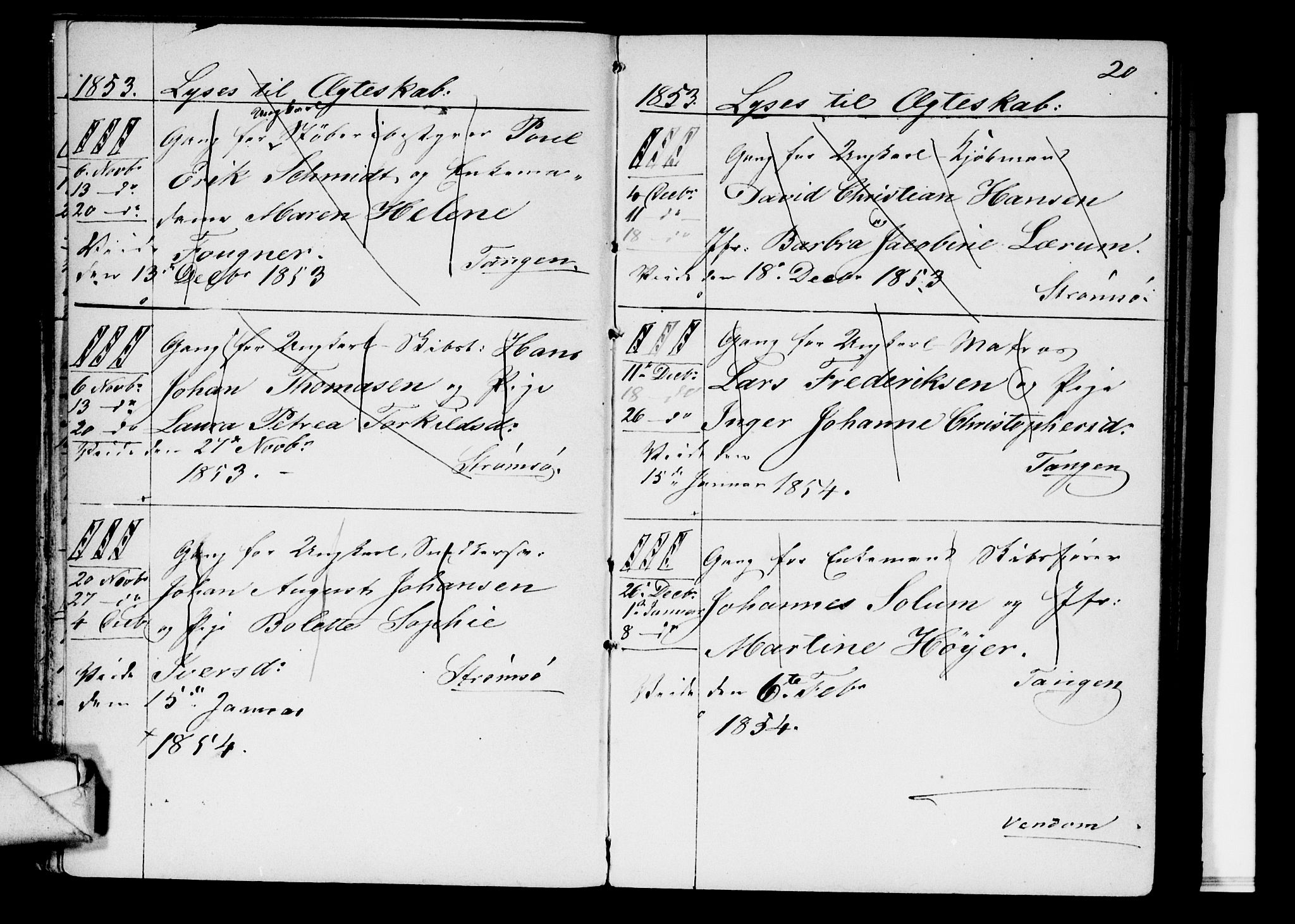 Strømsø kirkebøker, AV/SAKO-A-246/H/Ha/L0002: Banns register no. 2, 1850-1866, p. 20